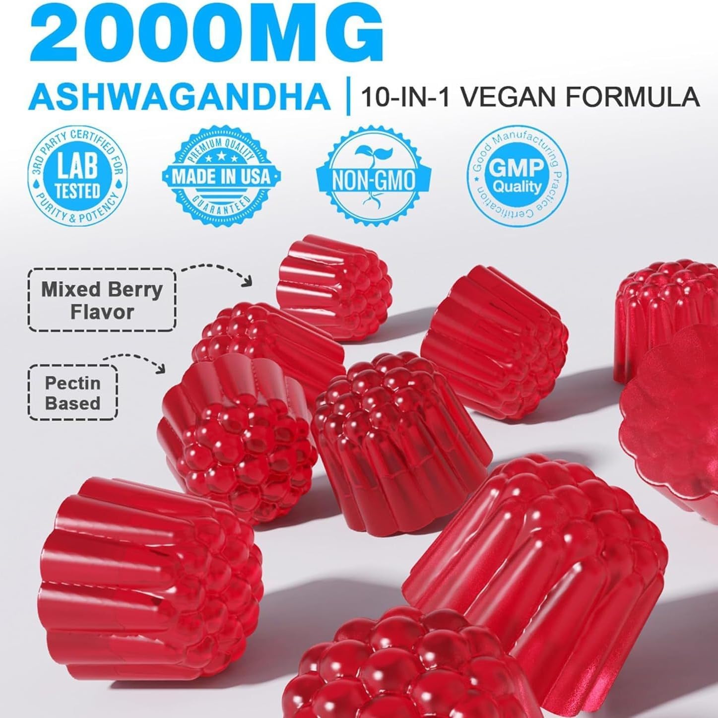 2-Pack AUSOTOO Ashwagandha Gummies - 60 Count Mixed Berry Bottles, KSM-66, Vegan, Non-GMO, Gluten-Free