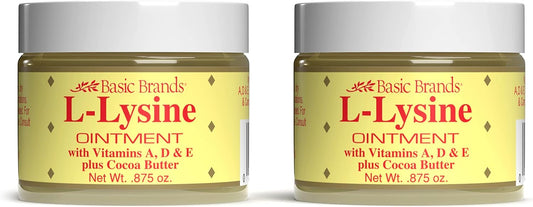 2-Pack Basic Brands L-Lysine Ointment for Cold Sore Treatment and Blister Relief - 0.875 oz - Soothes Chapped Lips and Dry Skin