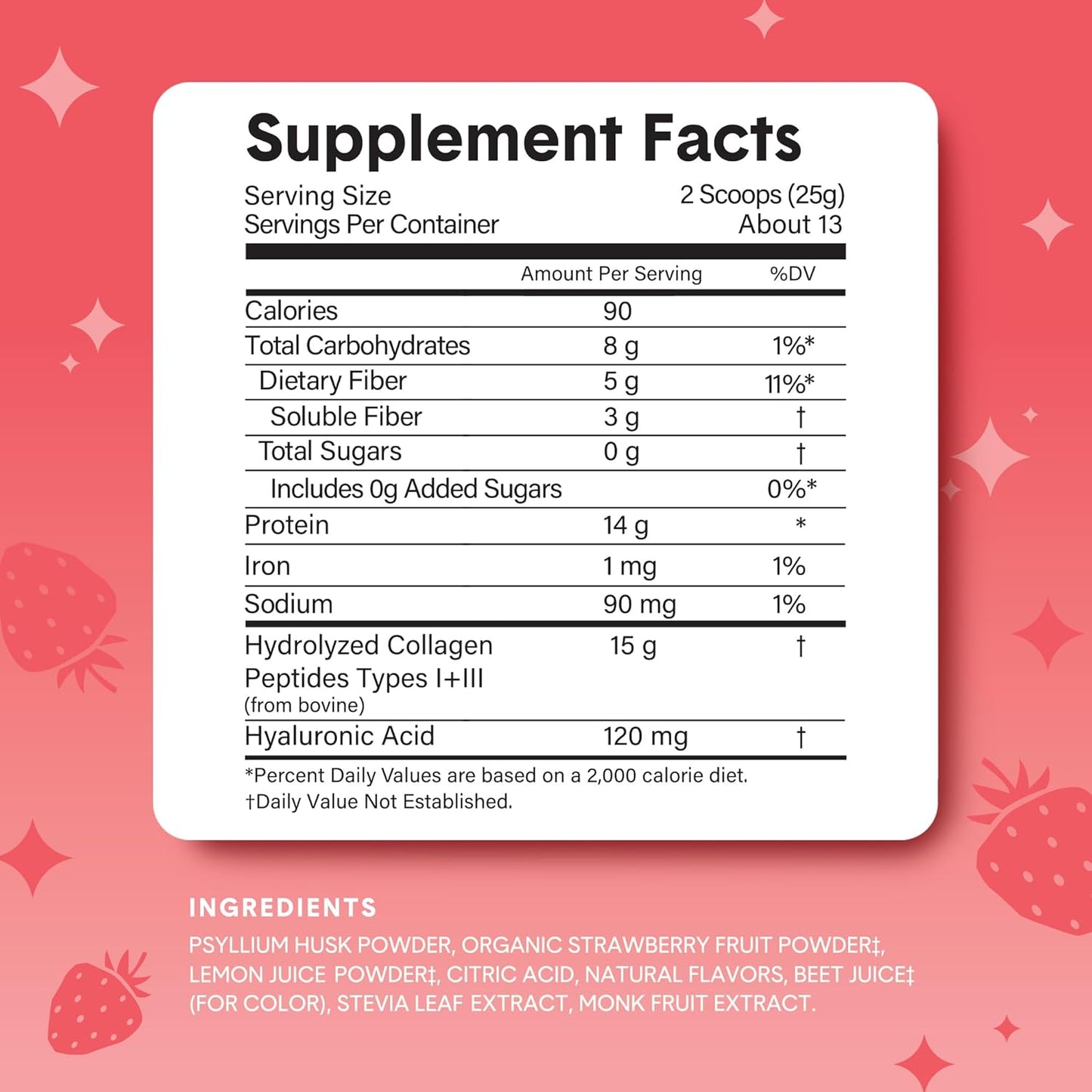2 Pack Bellway Super Fiber Powder + Collagen Peptides for Gut Health & Skin - Strawberry Lemonade Flavor, 22.92 oz