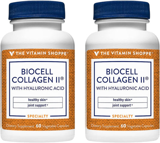 2-Pack Biocell Collagen II with Hyaluronic Acid 1000mg for Skin and Joint Health - 60 Vegetable Capsules