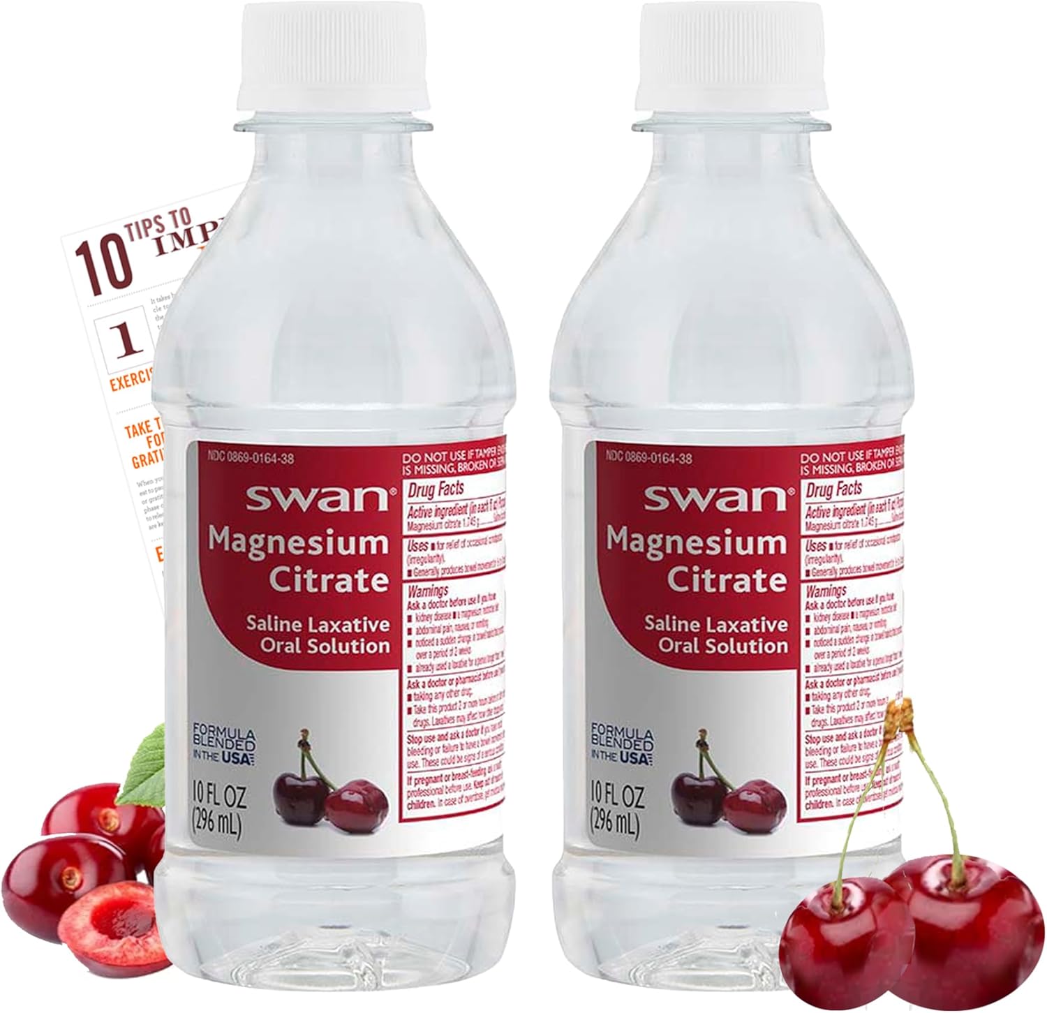 2 Pack Bleam Health Swan Magnesium Citrate Oral Solution Cherry Flavor - Gentle Liquid Laxative for Digestive Health - 10 Oz Each