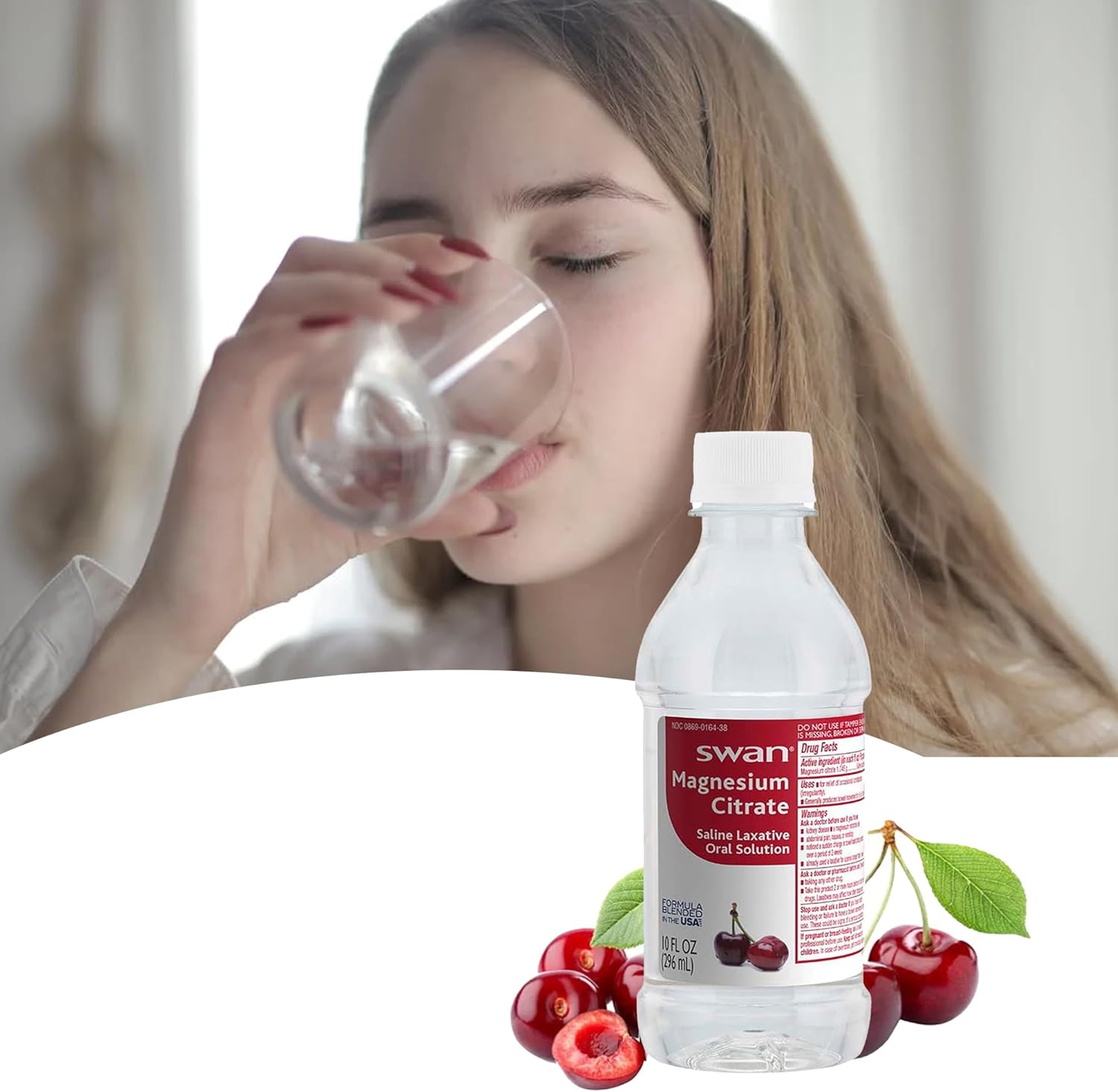 2 Pack Bleam Health Swan Magnesium Citrate Oral Solution Cherry Flavor - Gentle Liquid Laxative for Digestive Health - 10 Oz Each