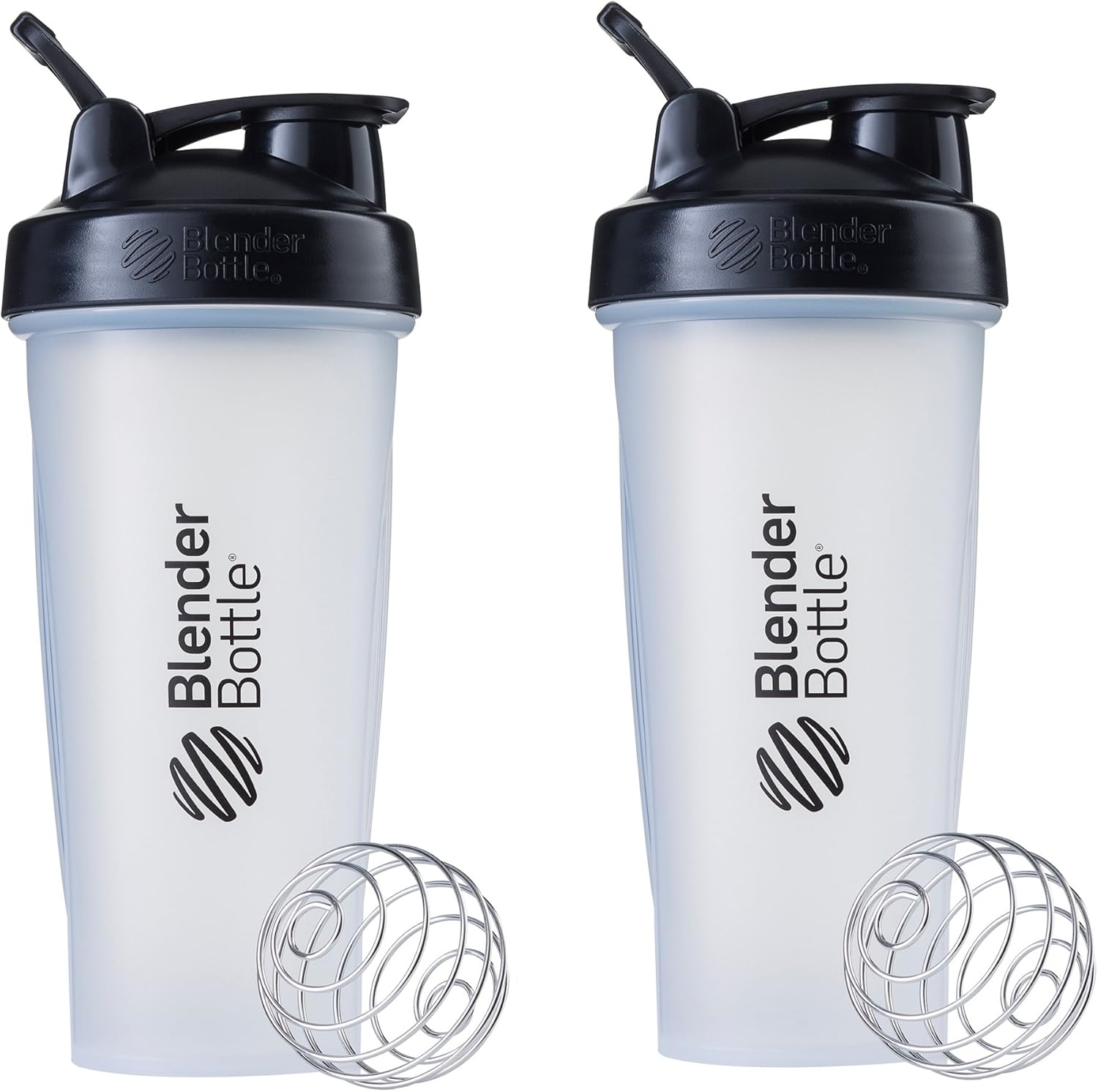 2-Pack BlenderBottle Classic Shaker Bottle Set, Ideal for Protein Shakes and Pre Workout, 28oz, Clear/Black