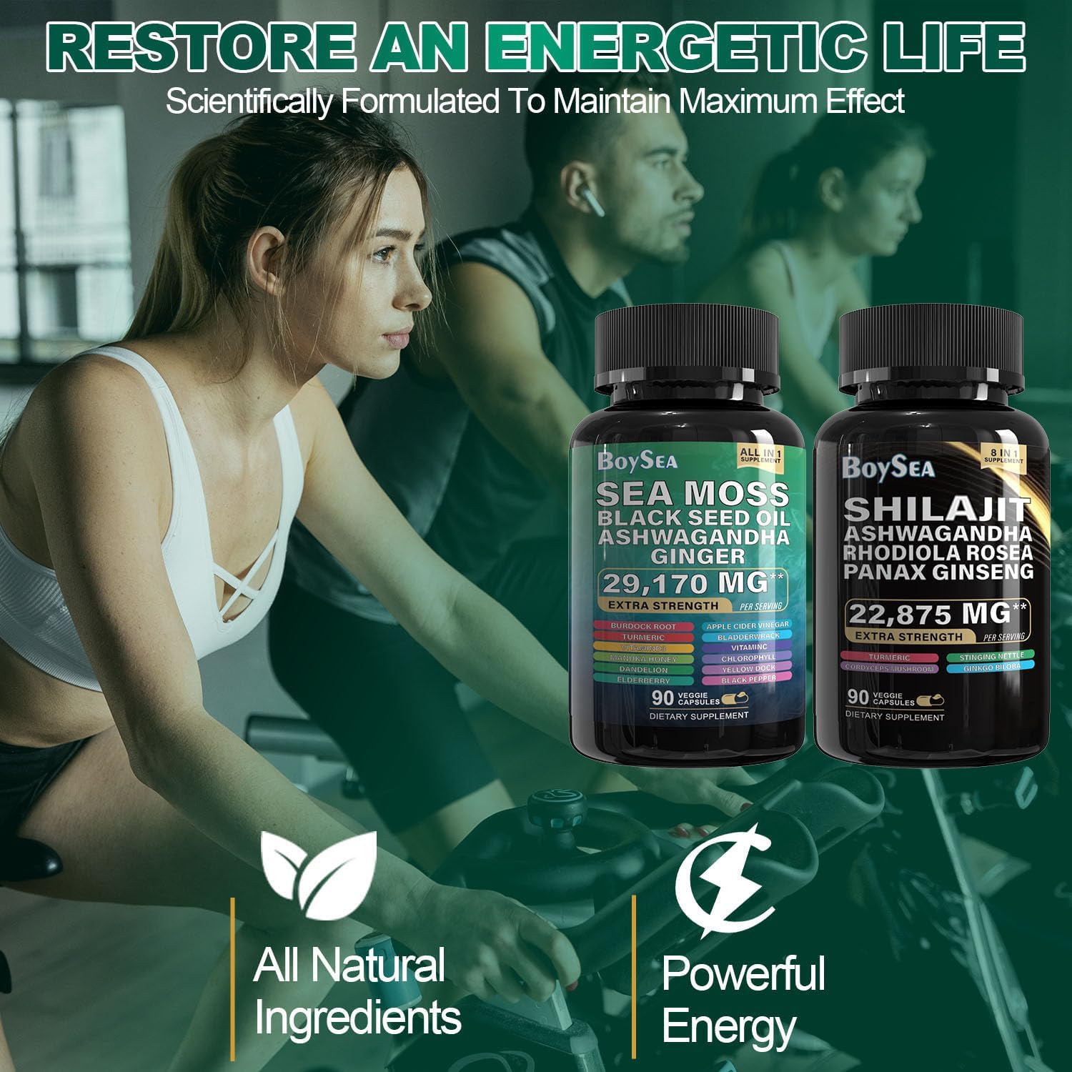 2-Pack Boysea Shilajit and Sea Moss Bundle - 90 Count - Various Supplements - Boost Energy and Immunity - 100% Natural Ingredients