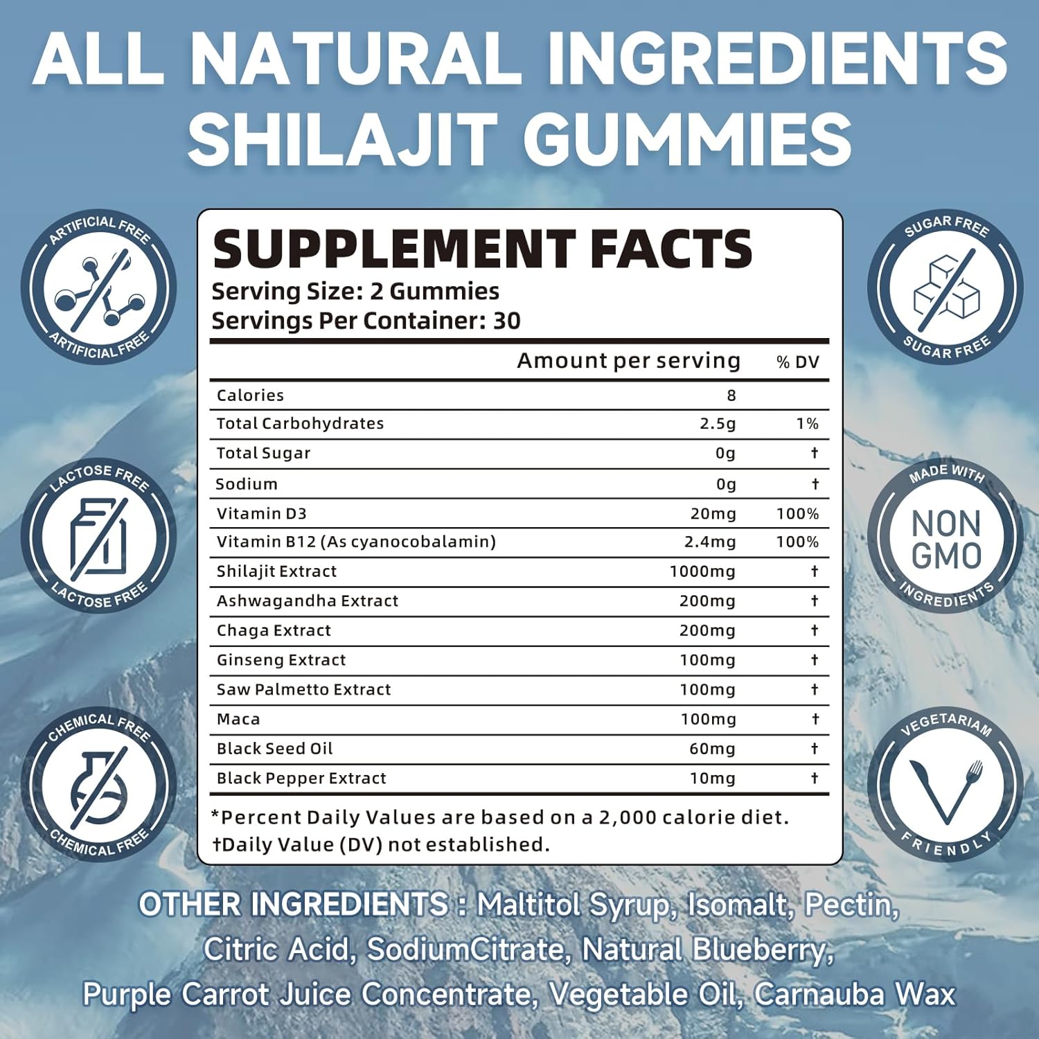2 Pack BVIVLOO Sugar-Free Shilajit Gummies 1000mg - Pure Himalayan Supplement for Energy, Brain, & Immunity - 120 Gummies