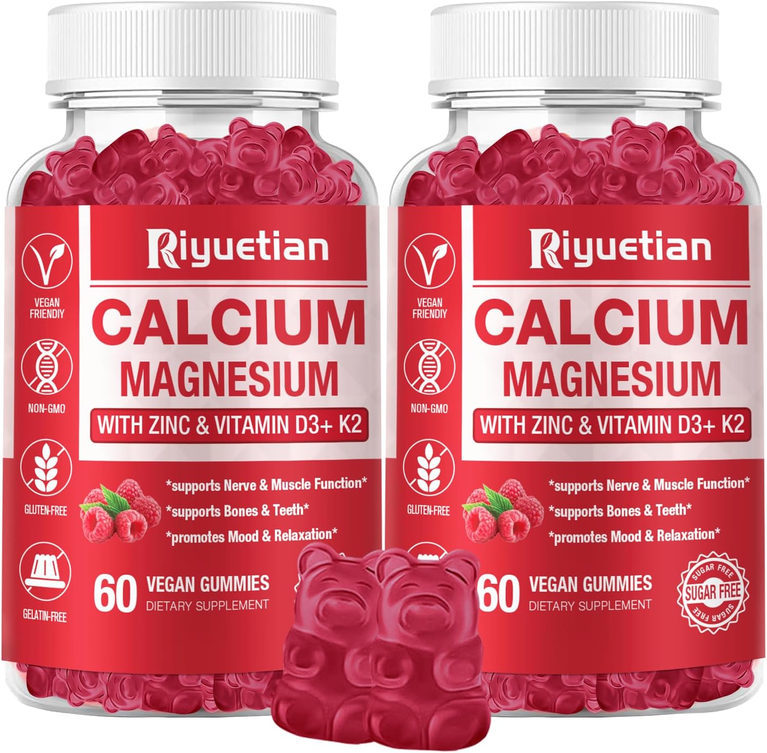 2 Pack Calcium Magnesium Zinc Gummies with Vitamin D3 for Bone, Muscle & Immune Health - 120 Count - Vegan & Gluten-Free