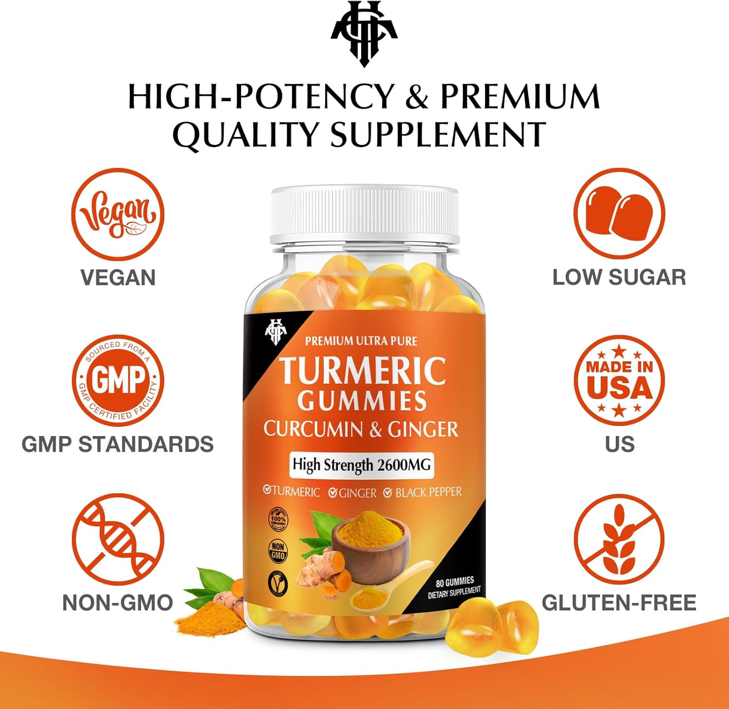 2 Pack CHANUBITO Turmeric Curcumin Gummies with Ginger & Black Pepper - Immune Support for Adults - Vegan, Gluten Free - Healthy Skin & Muscle Support