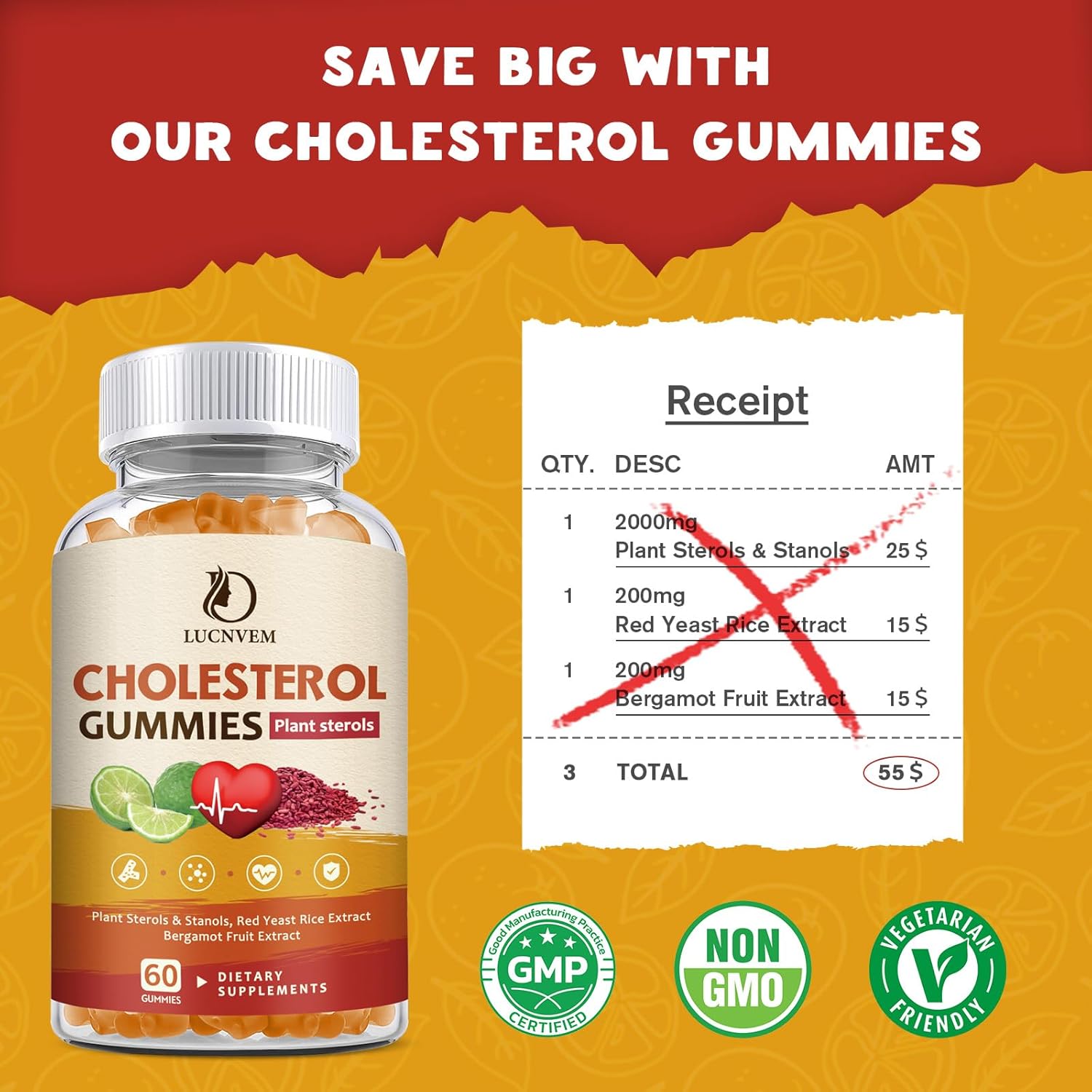 2 Pack Cholesterol Supplements Gummies - Plant Sterols, Stanols, Red Yeast Rice, Citrus Bergamot - Maintain Healthy Levels - 60 Day Supply
