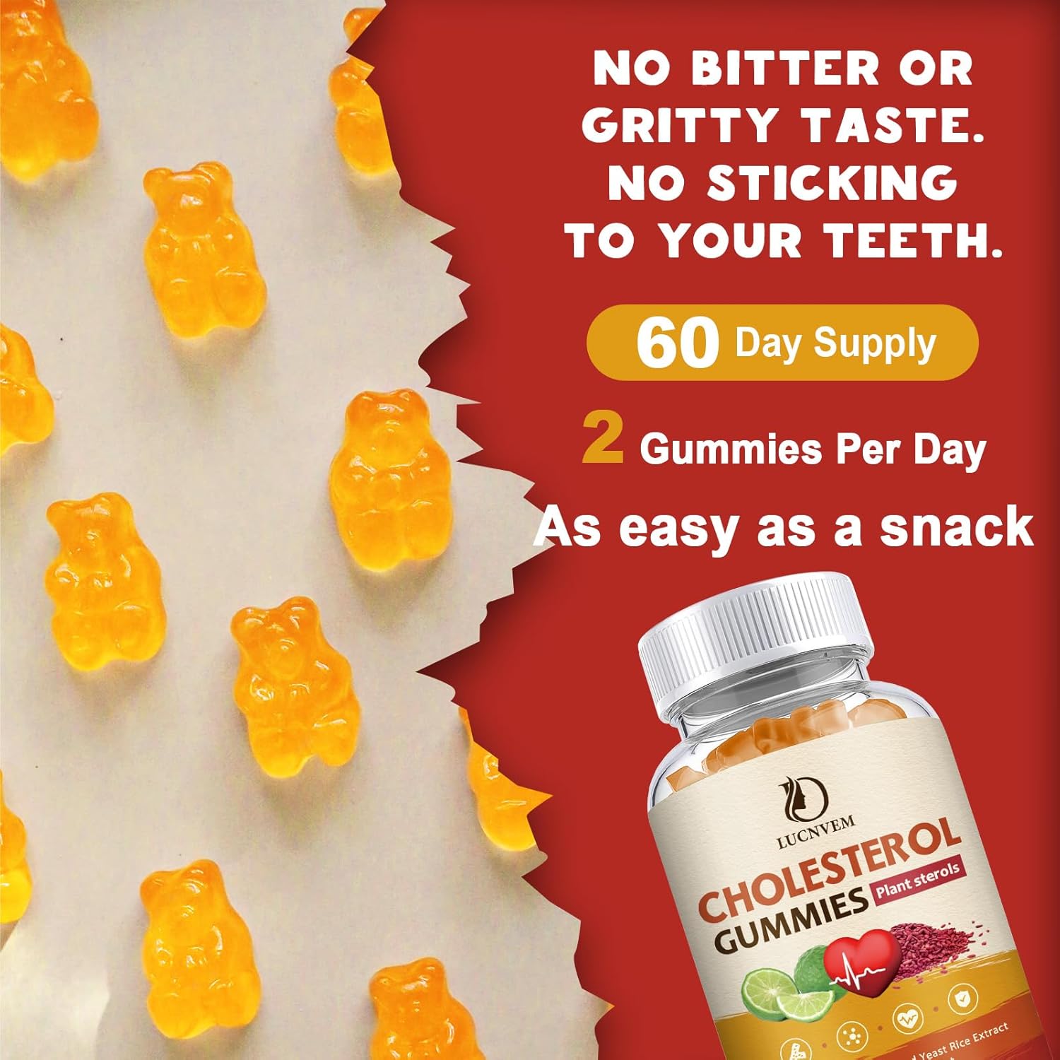 2 Pack Cholesterol Supplements Gummies - Plant Sterols, Stanols, Red Yeast Rice, Citrus Bergamot - Maintain Healthy Levels - 60 Day Supply