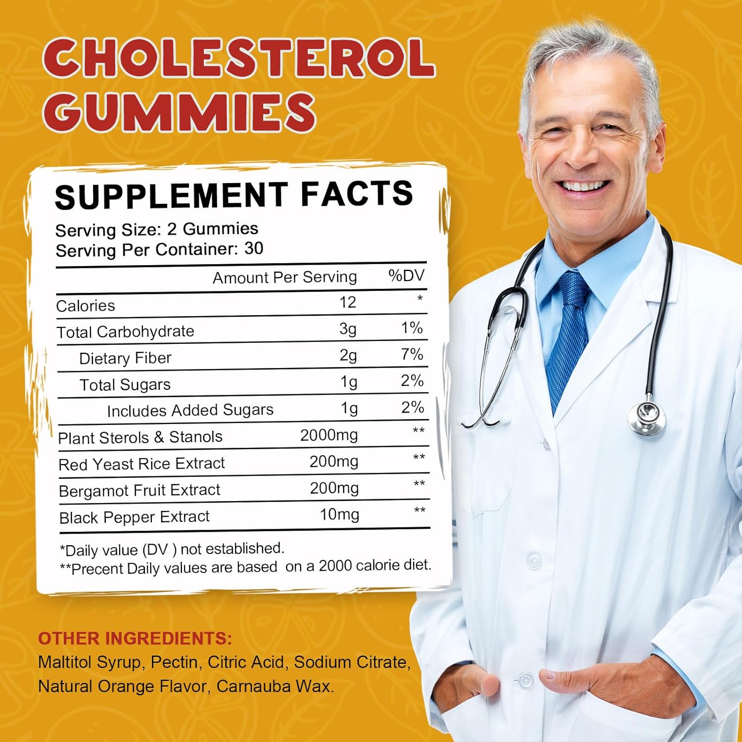 2 Pack Cholesterol Supplements Gummies - Plant Sterols, Stanols, Red Yeast Rice, Citrus Bergamot - Maintain Healthy Levels - 60 Day Supply