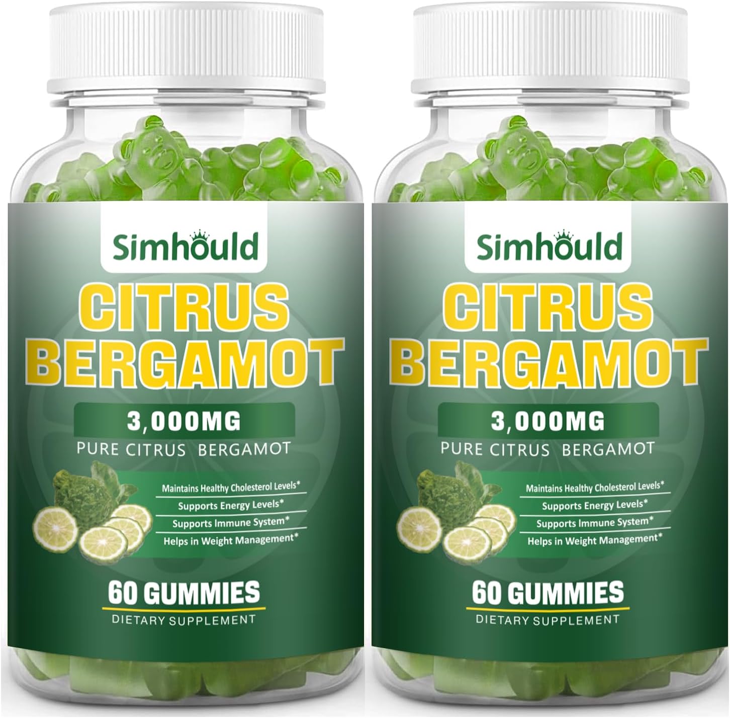 2 Pack Citrus Bergamot Gummies - 3000MG Extract Supplement for Cholesterol, Immune Support, Anti-Aging - Vegan, Sugar-Free - 120 Count