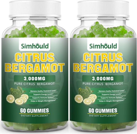 2 Pack Citrus Bergamot Gummies - 3000MG Extract Supplement for Cholesterol, Immune Support, Anti-Aging - Vegan, Sugar-Free - 120 Count