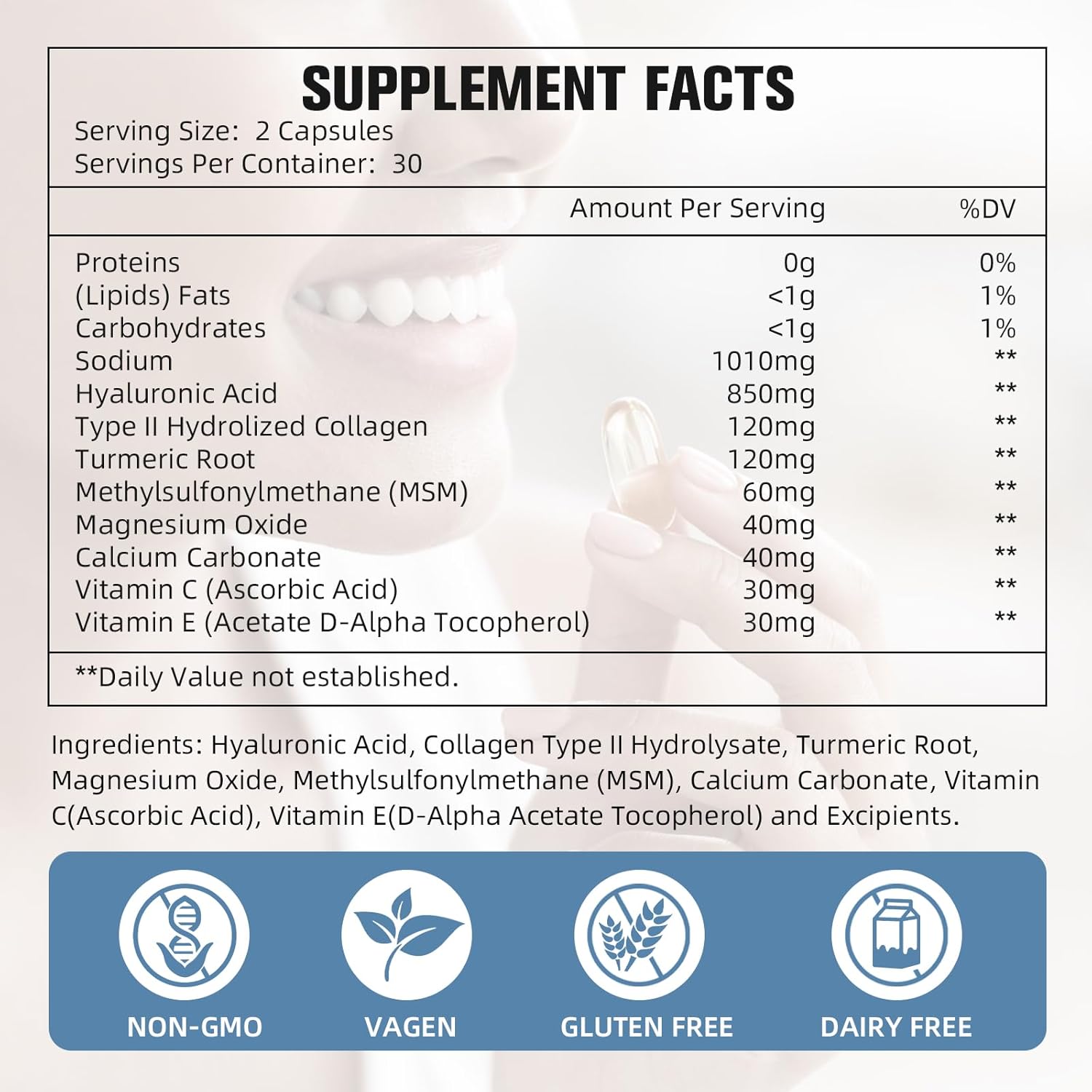 2-Pack CMAINZE Hyaluronic Acid Capsules, 850mg, Supports Skin & Joint Health, Highly Bioavailable, 60 Capsules