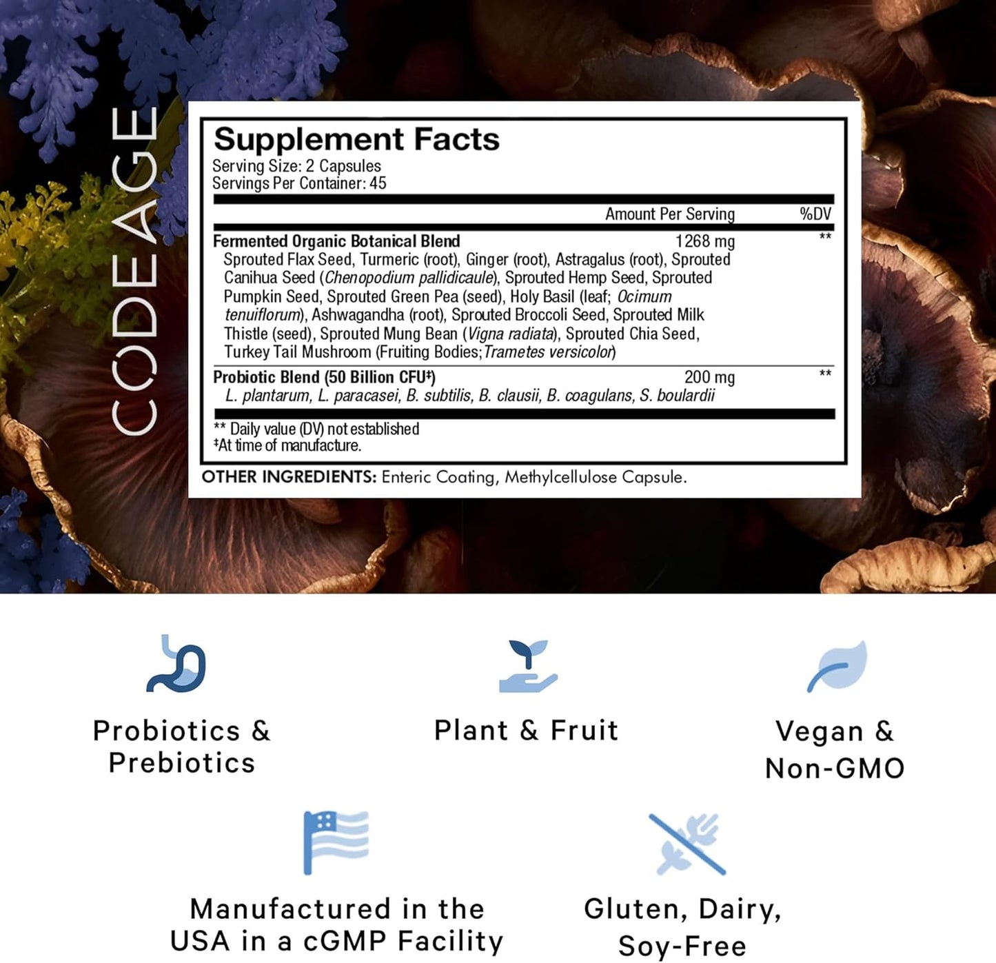 2 Pack Codeage SBO Probiotics: 50 Billion CFUs, Multi Strain Soil Based Organisms & Organic Botanical Blend