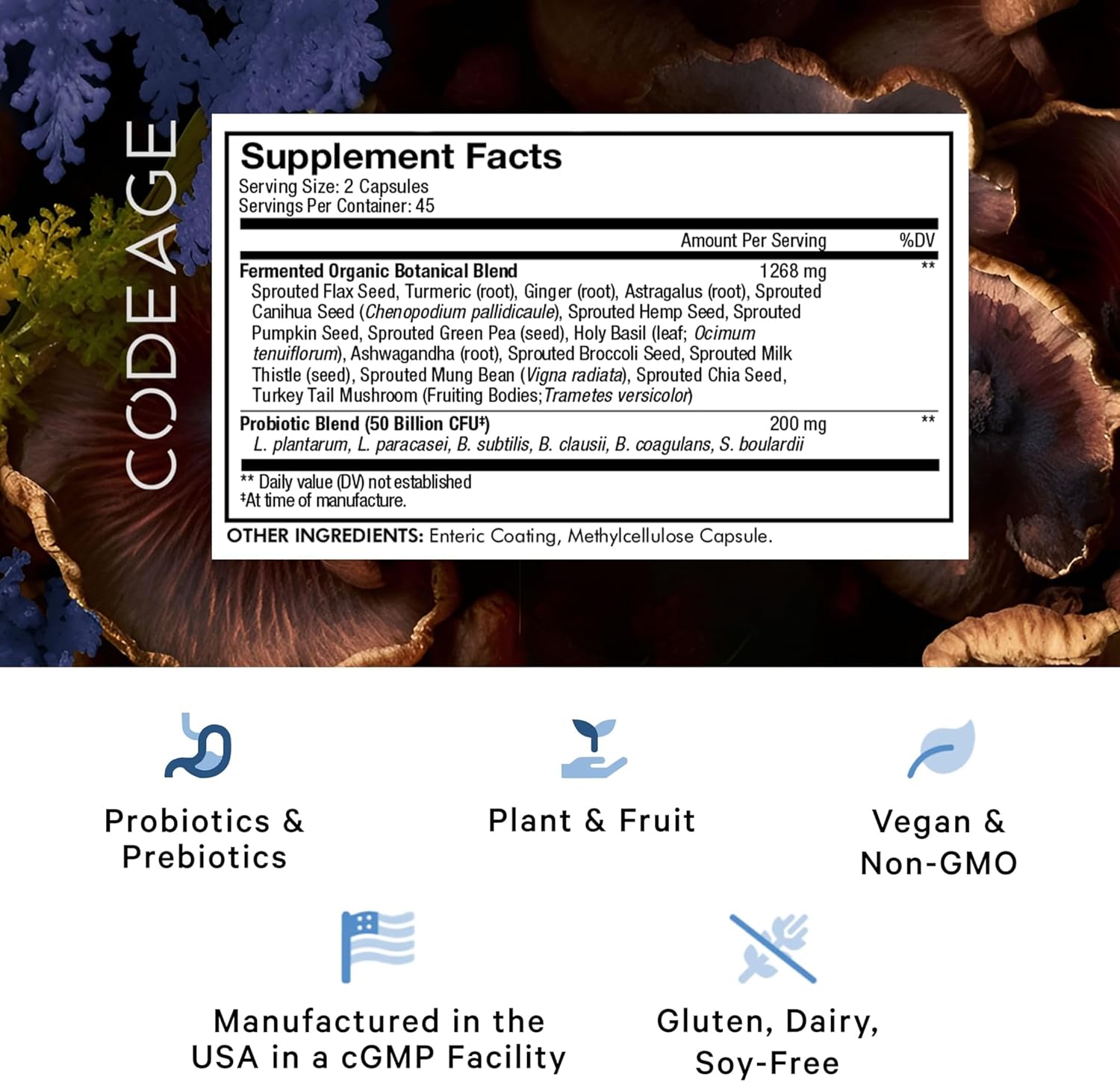 2 Pack Codeage SBO Probiotics: 50 Billion CFUs, Multi Strain Soil Based Organisms & Organic Botanical Blend