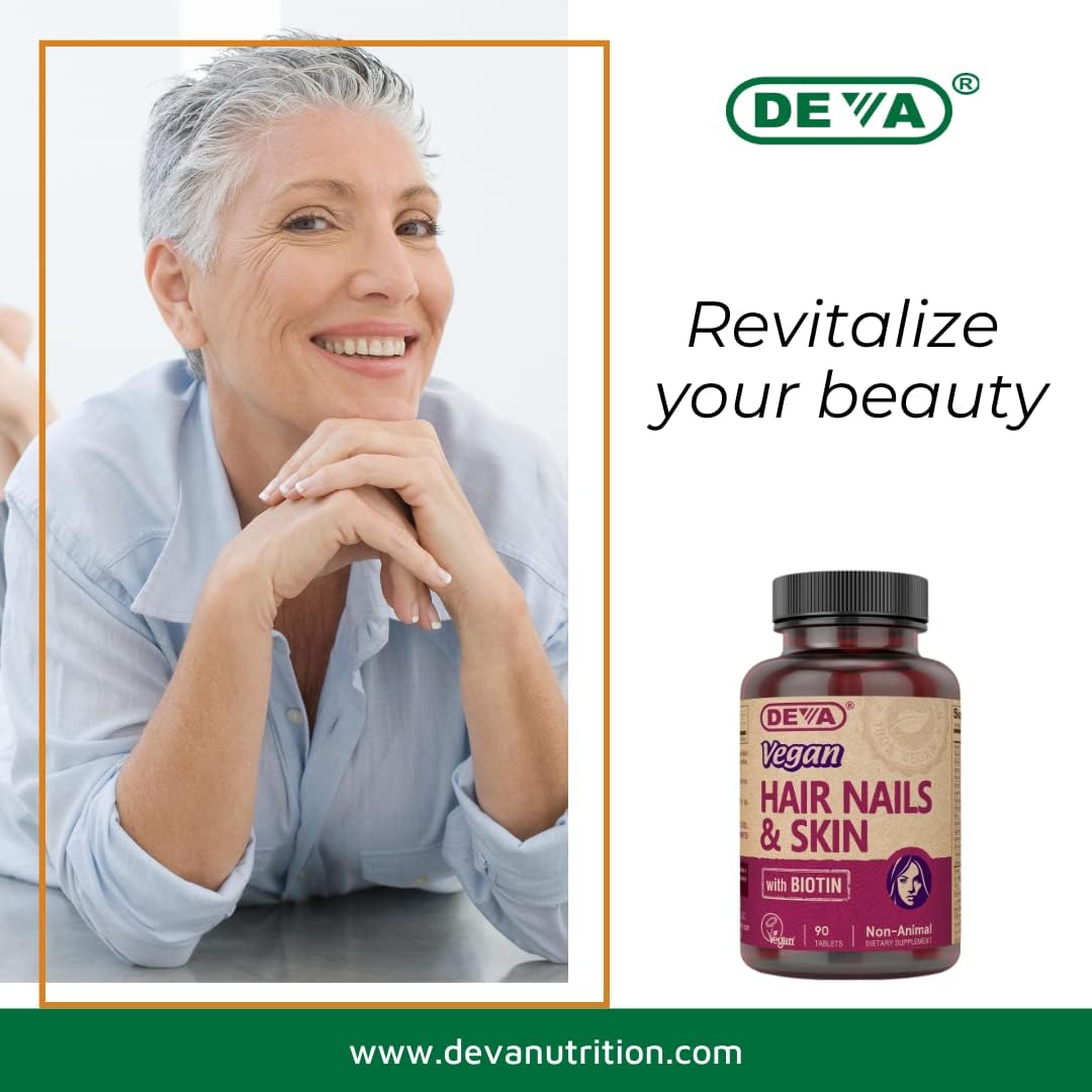 2-Pack DEVA Vegan Hair, Nails & Skin Supplement - 90 Tablets with 500 mcg Biotin