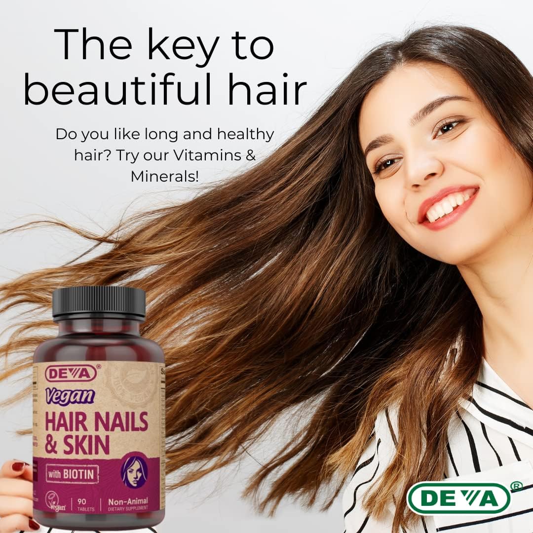 2-Pack DEVA Vegan Hair, Nails & Skin Supplement - 90 Tablets with 500 mcg Biotin