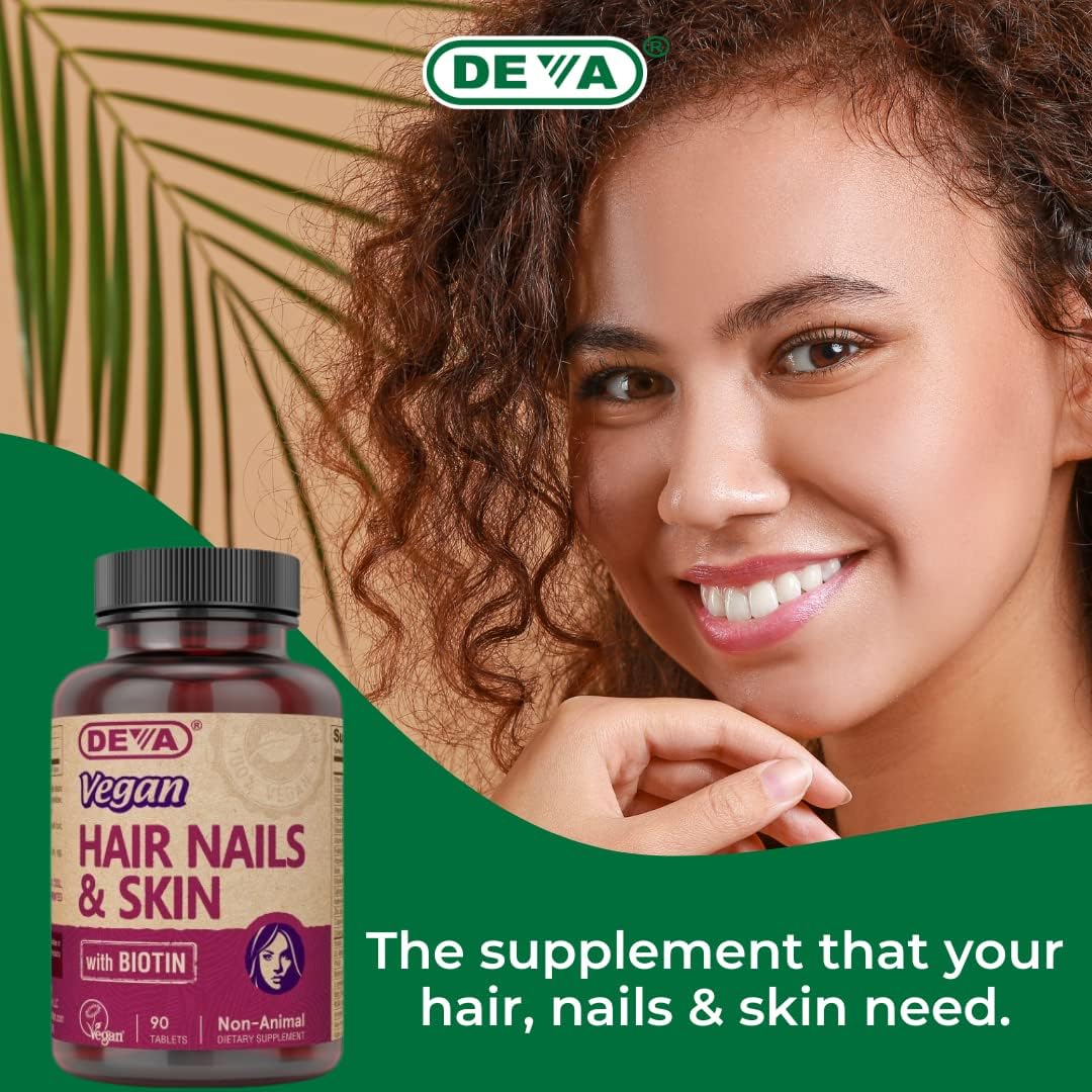 2-Pack DEVA Vegan Hair, Nails & Skin Supplement - 90 Tablets with 500 mcg Biotin
