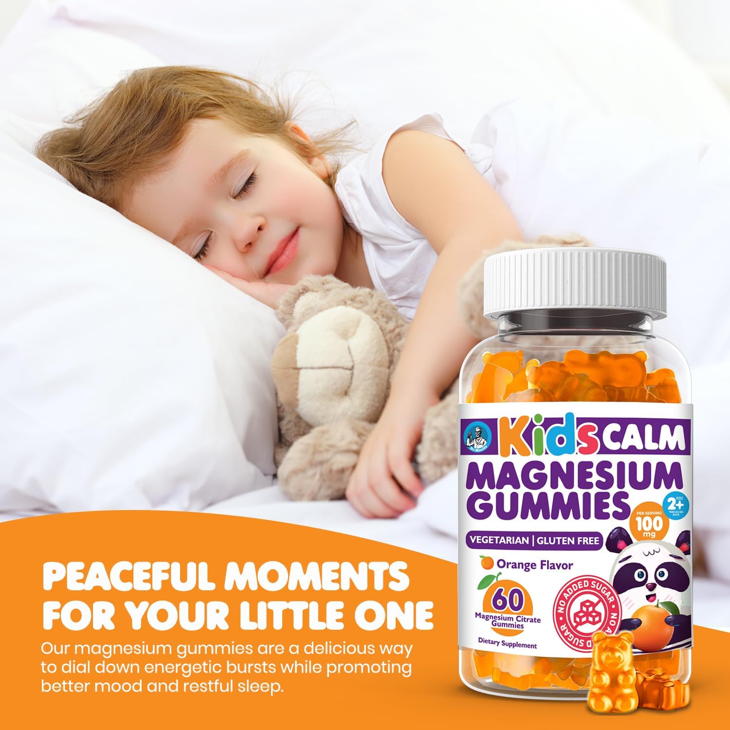 2-Pack Dr. Moritz Orange Flavored Sugar-Free Magnesium Citrate Gummies for Kids and Adults - Non-GMO - 120 Count