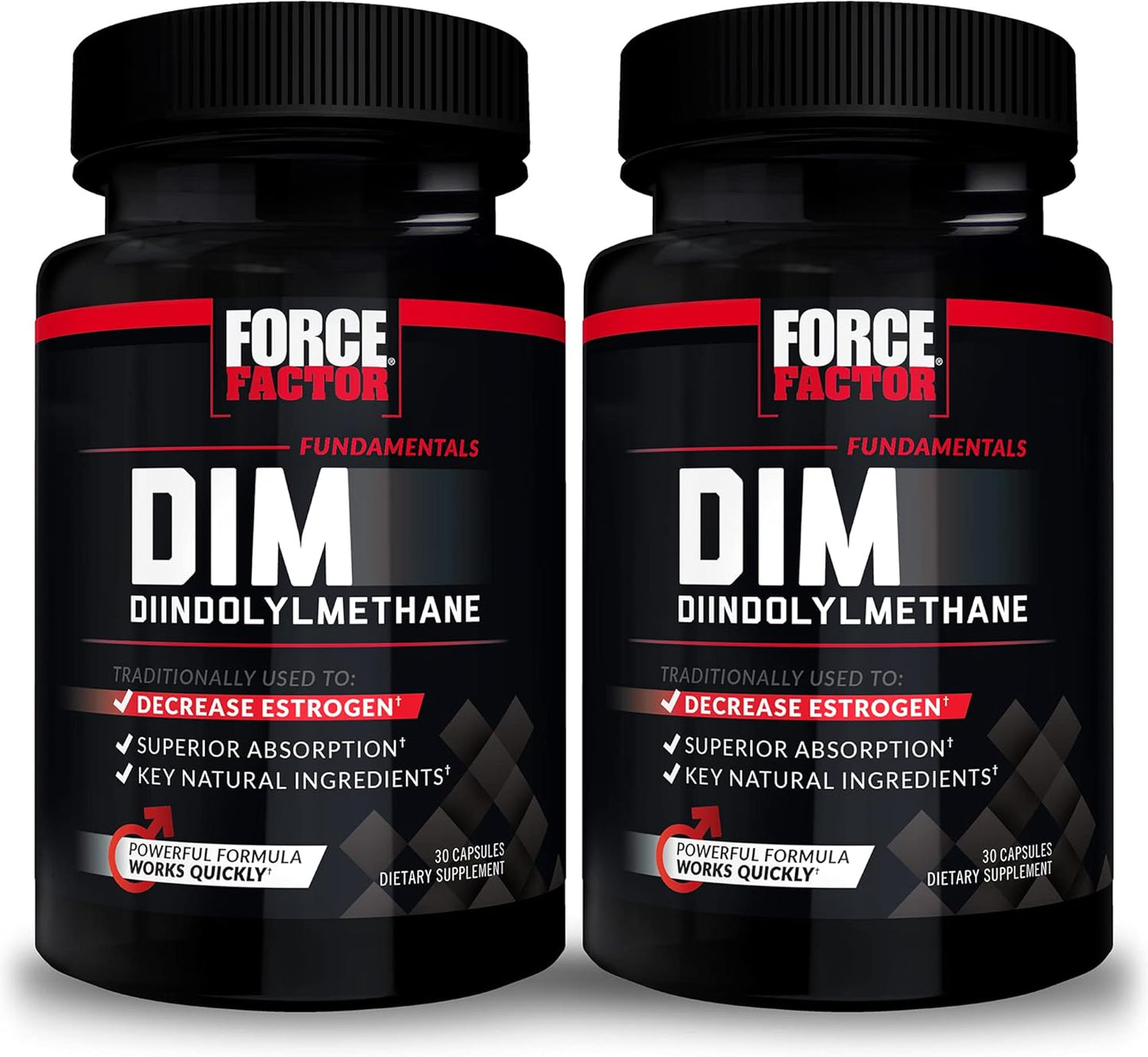 2-Pack Force Factor DIM Pills for Men, Diindolylmethane Supplement to Lower Estrogen Levels, 300mg, Fast-Acting with Superior Absorption, Natural Ingredients, 60 Capsules
