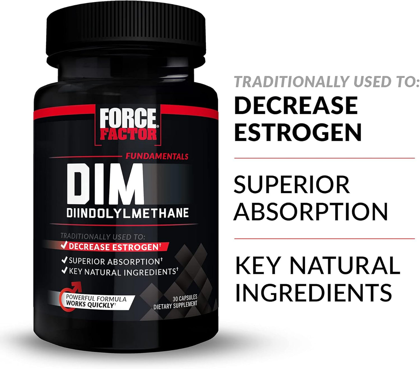 2-Pack Force Factor DIM Pills for Men, Diindolylmethane Supplement to Lower Estrogen Levels, 300mg, Fast-Acting with Superior Absorption, Natural Ingredients, 60 Capsules