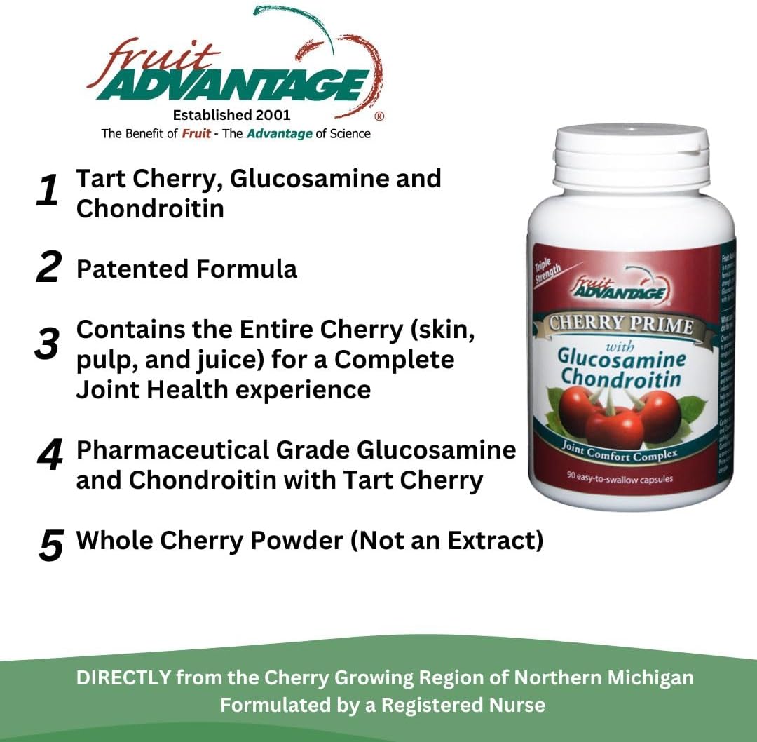 2-Pack Fruit Advantage Cherry Prime Montmorency Tart Cherry Extract with Glucosamine & Chondroitin - 90 Capsules