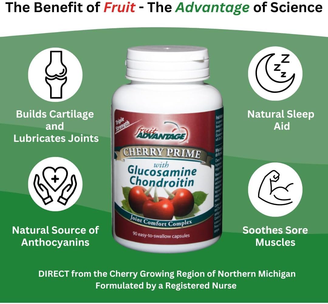 2-Pack Fruit Advantage Cherry Prime Montmorency Tart Cherry Extract with Glucosamine & Chondroitin - 90 Capsules