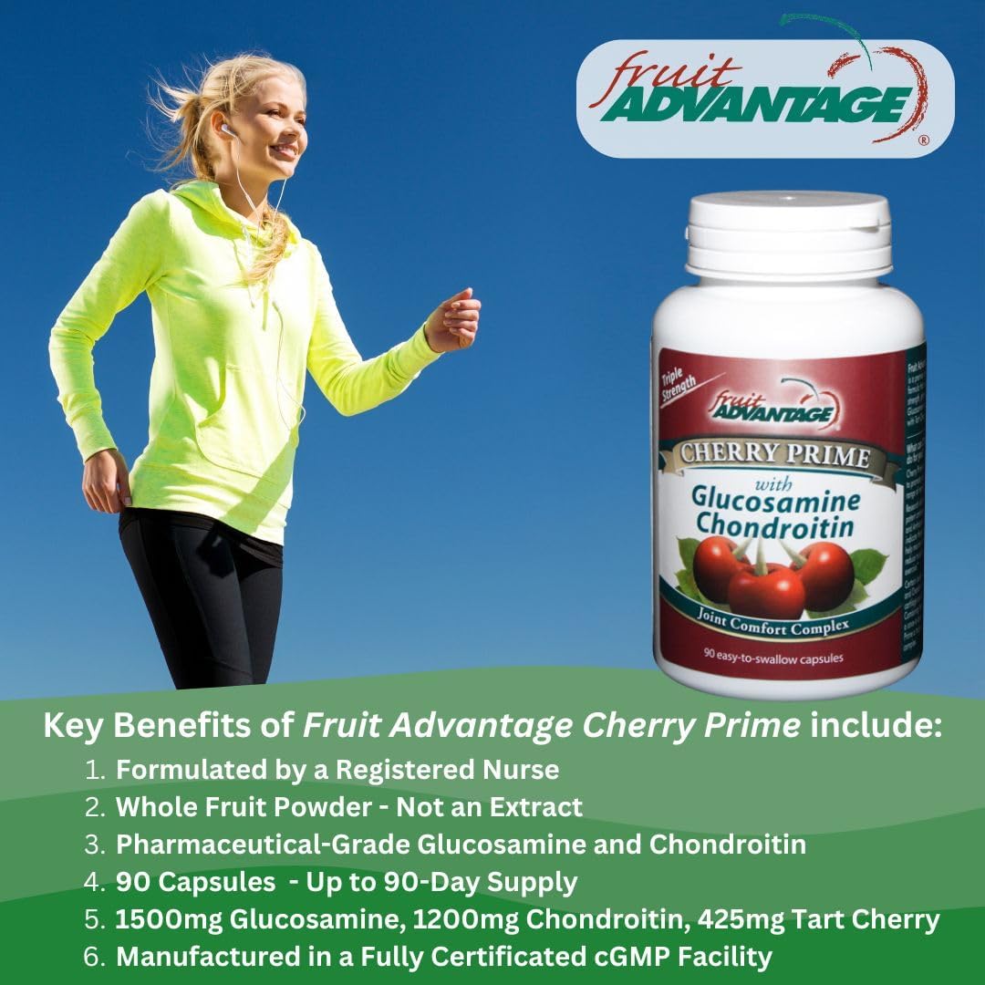 2-Pack Fruit Advantage Cherry Prime Montmorency Tart Cherry Extract with Glucosamine & Chondroitin - 90 Capsules
