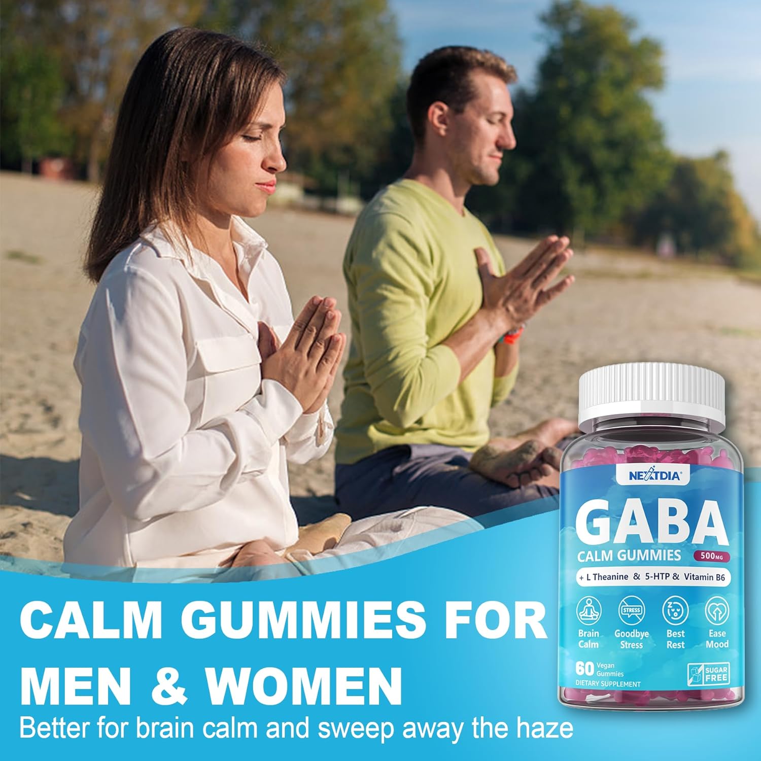 2-Pack GABA Gummies (500mg) + 2-Pack Vegan Vitamin D3 (5000IU) K2 Gummies - Whole Food Blend with Coconut Oil, Magnesium, Zinc