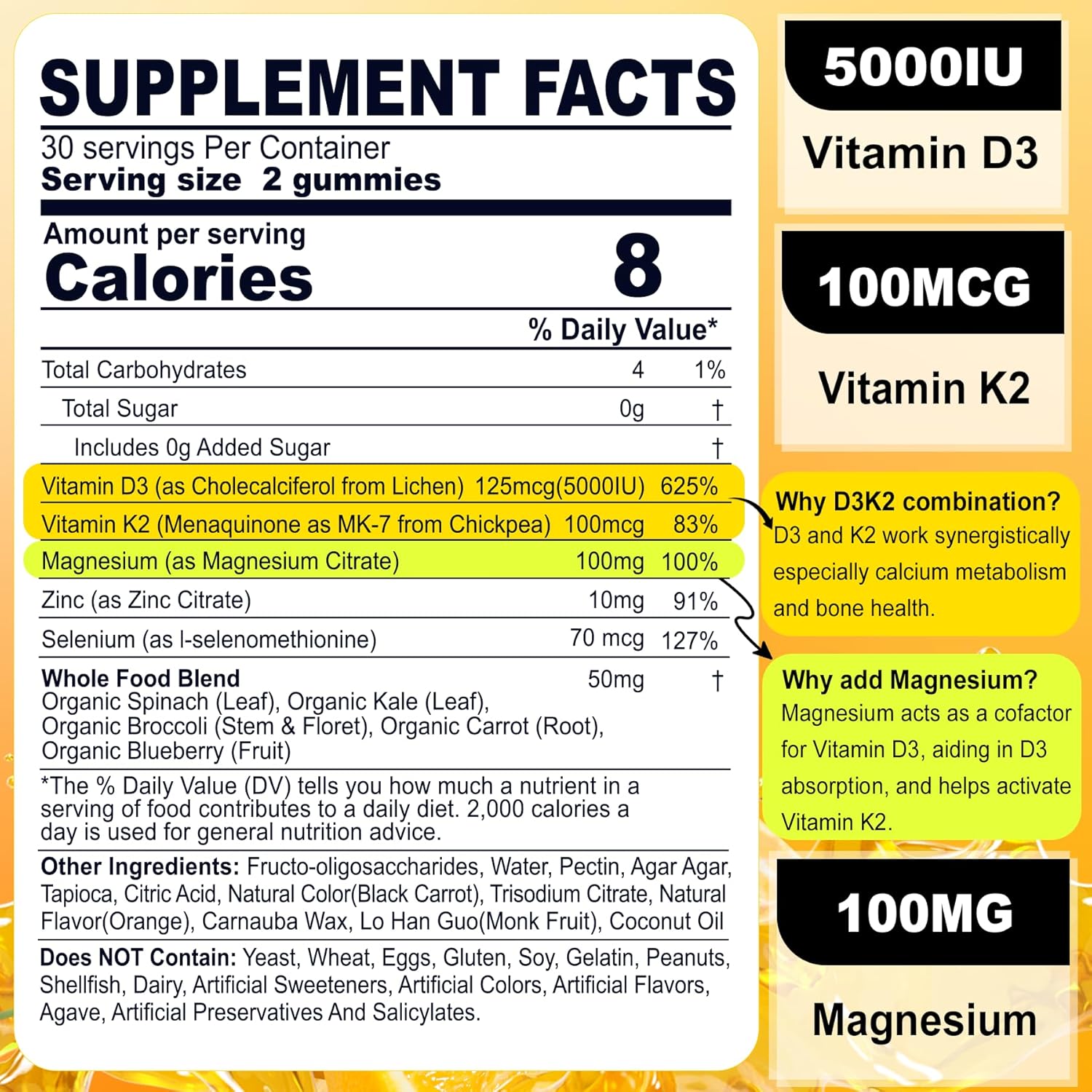 2-Pack GABA Gummies (500mg) + 2-Pack Vegan Vitamin D3 (5000IU) K2 Gummies - Whole Food Blend with Coconut Oil, Magnesium, Zinc