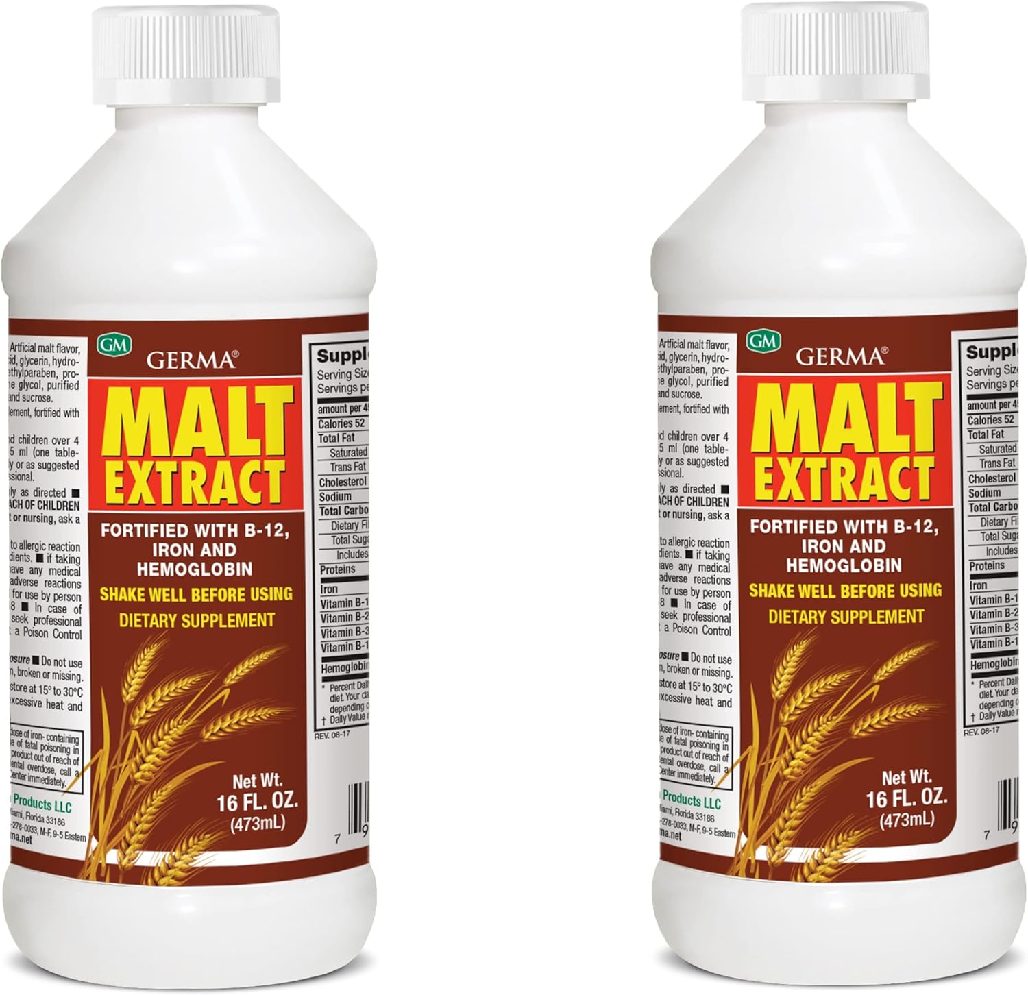 2-Pack Germa Malt Extract 16oz with Fortified B-12 and Iron