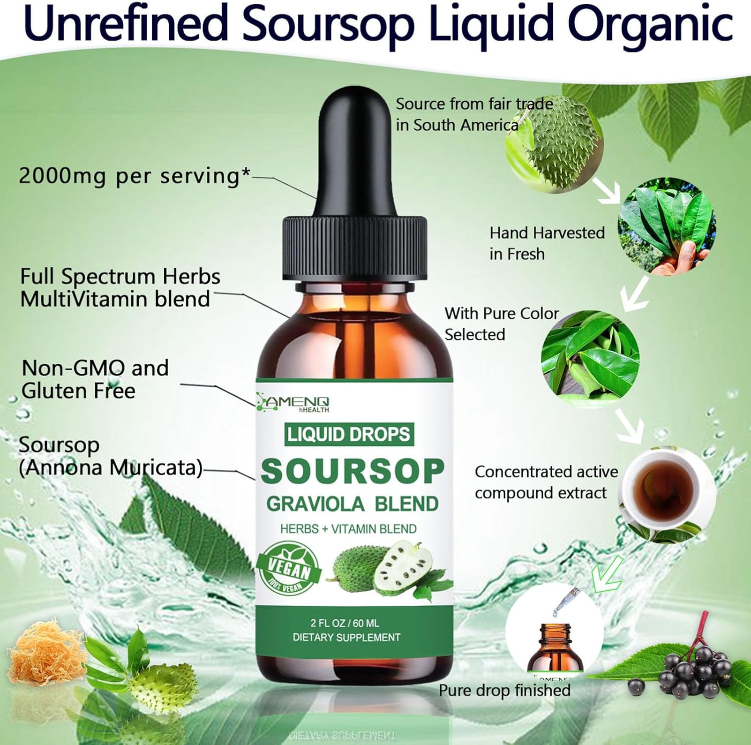 2 Pack GLP Supplement with Soursop Graviola Liquid Drops for Women & Men - Non GMO, Vegan, Gluten Free, Sugar Free