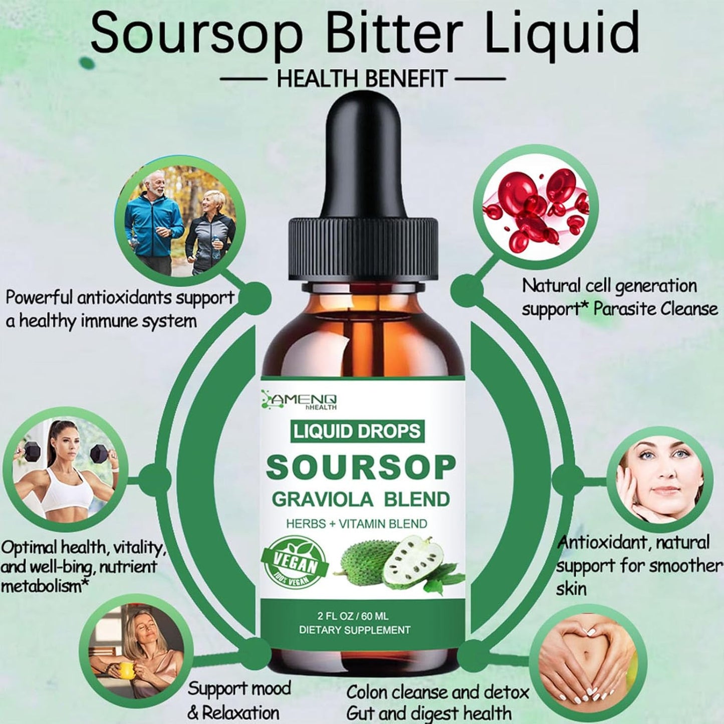 2 Pack GLP Supplement with Soursop Graviola Liquid Drops for Women & Men - Non GMO, Vegan, Gluten Free, Sugar Free
