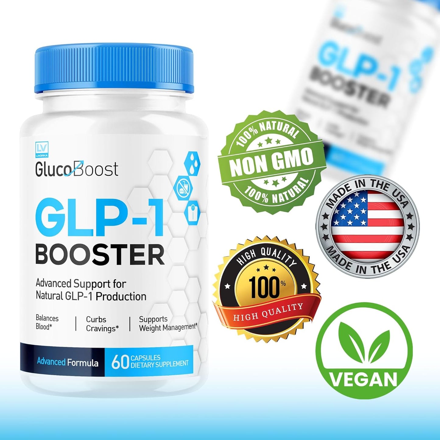 2 Pack Glucoboost GLP-1 Booster Supplement Pills for Women and Men - 2 Month Supply
