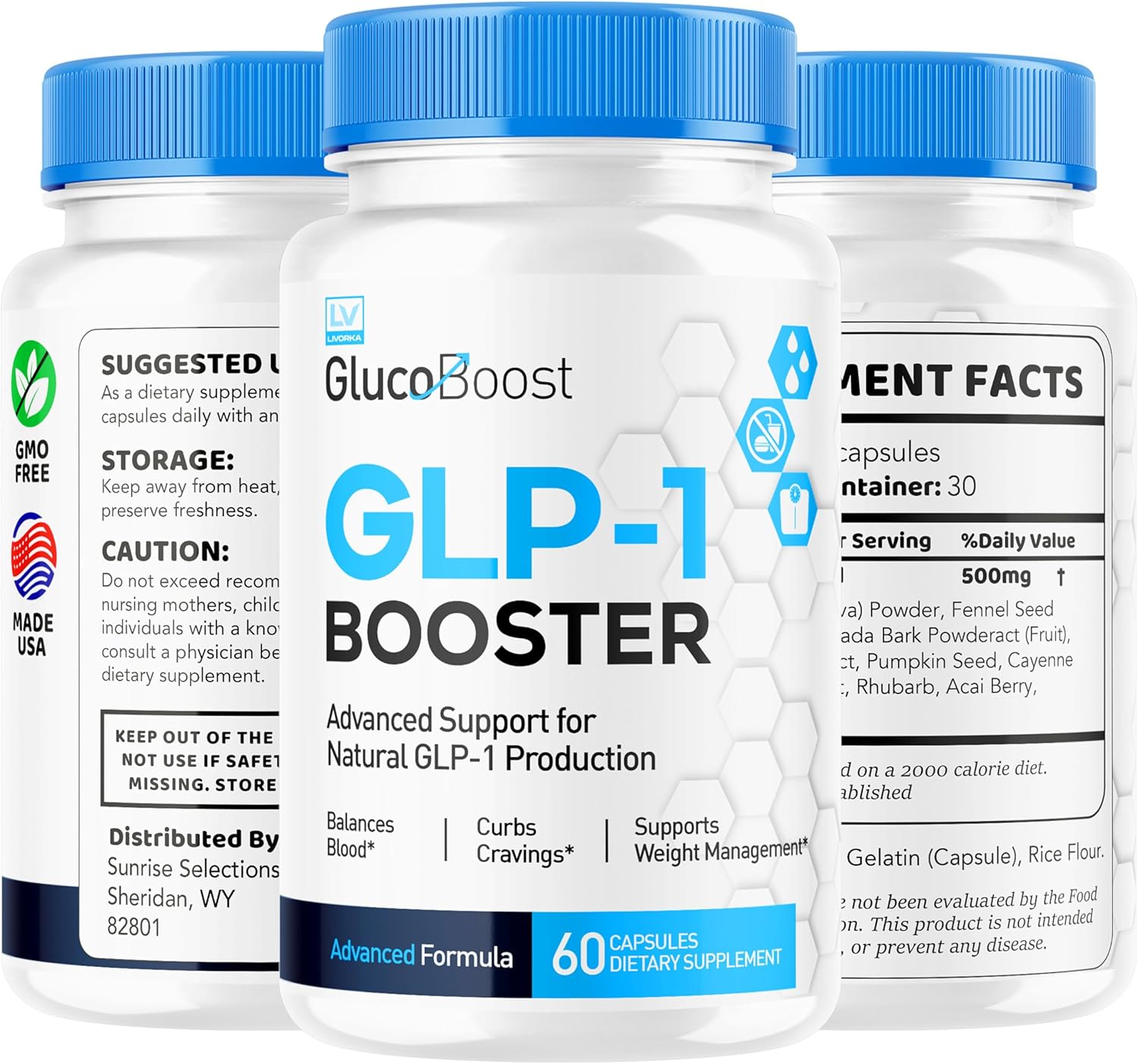 2 Pack Glucoboost GLP-1 Booster Supplement Pills for Women and Men - 2 Month Supply
