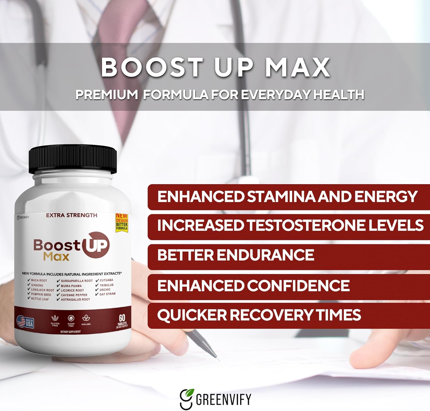 2 Pack GREENVIFY Boost Up Max Male Health Supplement with Calcium, Zinc & Proprietary Blend - 120 Capsules for Vitality & Strength