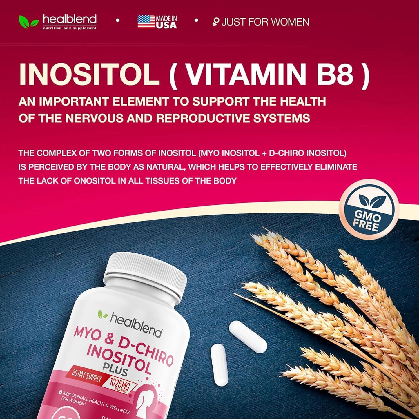 2-Pack Healblend Myo & D-Chiro Inositol Supplement for Women's Hormonal Balance, Fertility & Pregnancy Support