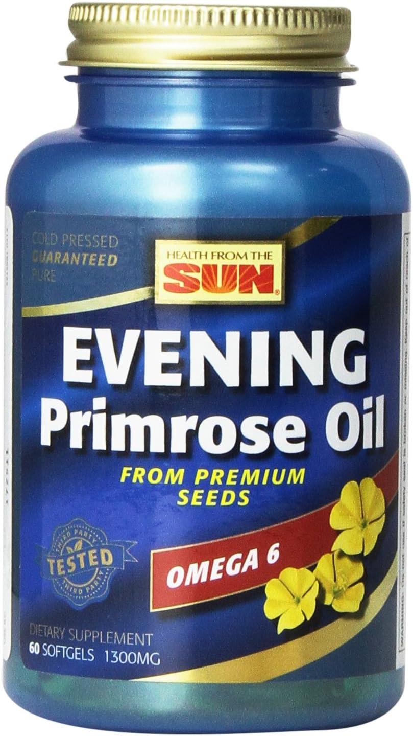 2 Pack Health From the Sun Evening Primrose Oil 1300 Mg Softgels, 60-Count Each - Omega-6 Supplement for Skin & Hormonal Balance