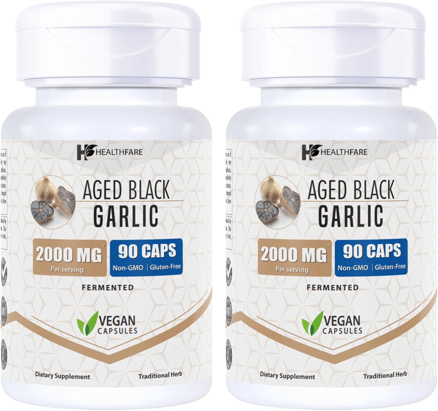2 Pack Healthfare Fermented Aged Black Garlic Supplement Extract - 2000mg Maximum Strength Capsules (90 Count) - Non-GMO & Gluten Free