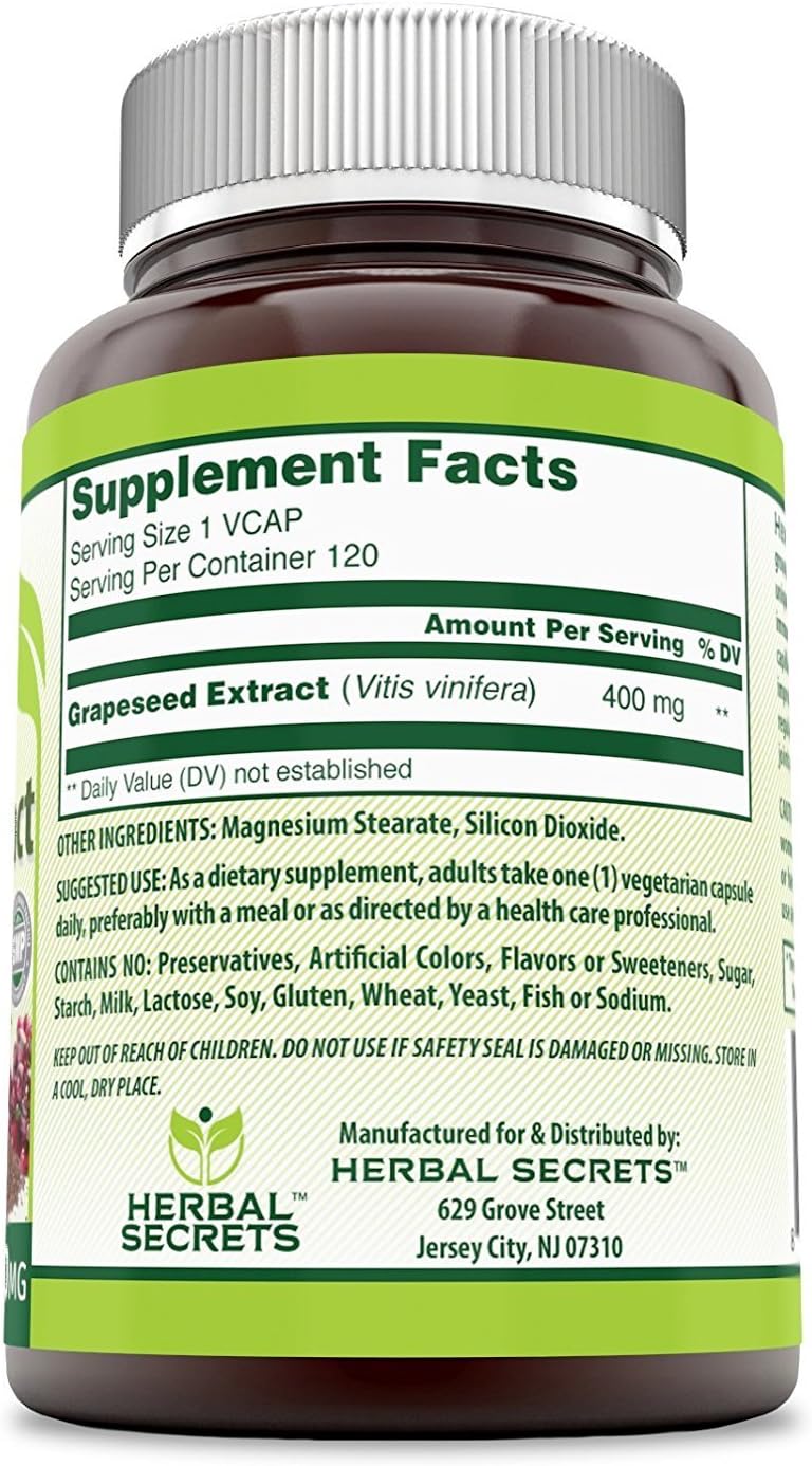 2-Pack Herbal Secrets Grapeseed Extract 400mg 120 Veggie Capsules, Non-GMO, Gluten Free - 240 Count