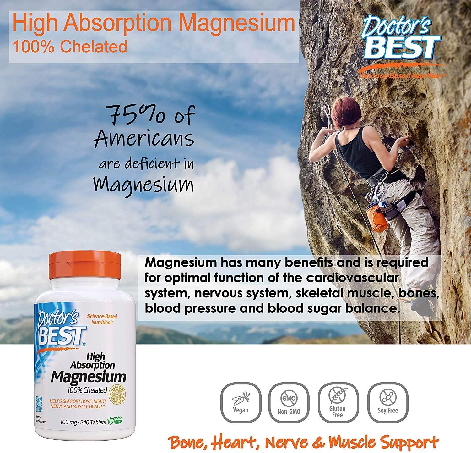 2-Pack High Absorption Magnesium Glycinate Lysinate Tablets - FamilyValue Bundle - 240 Count - XOX#Doctor's