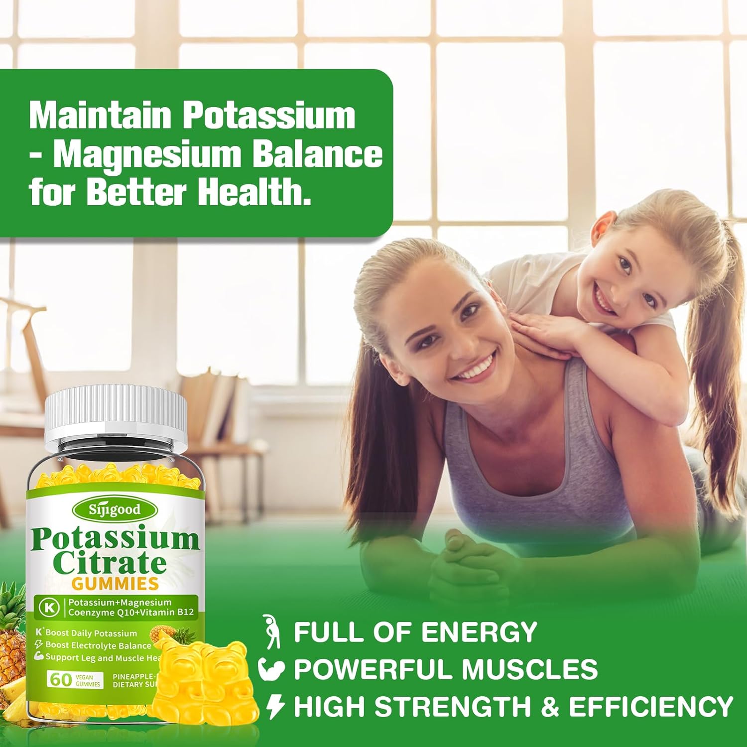 2 Pack High Potency Potassium Citrate Gummies for Muscle Health, Leg Cramp Relief - Vegan, Non-GMO, Gluten-Free - Pineapple Flavor - 120 Count