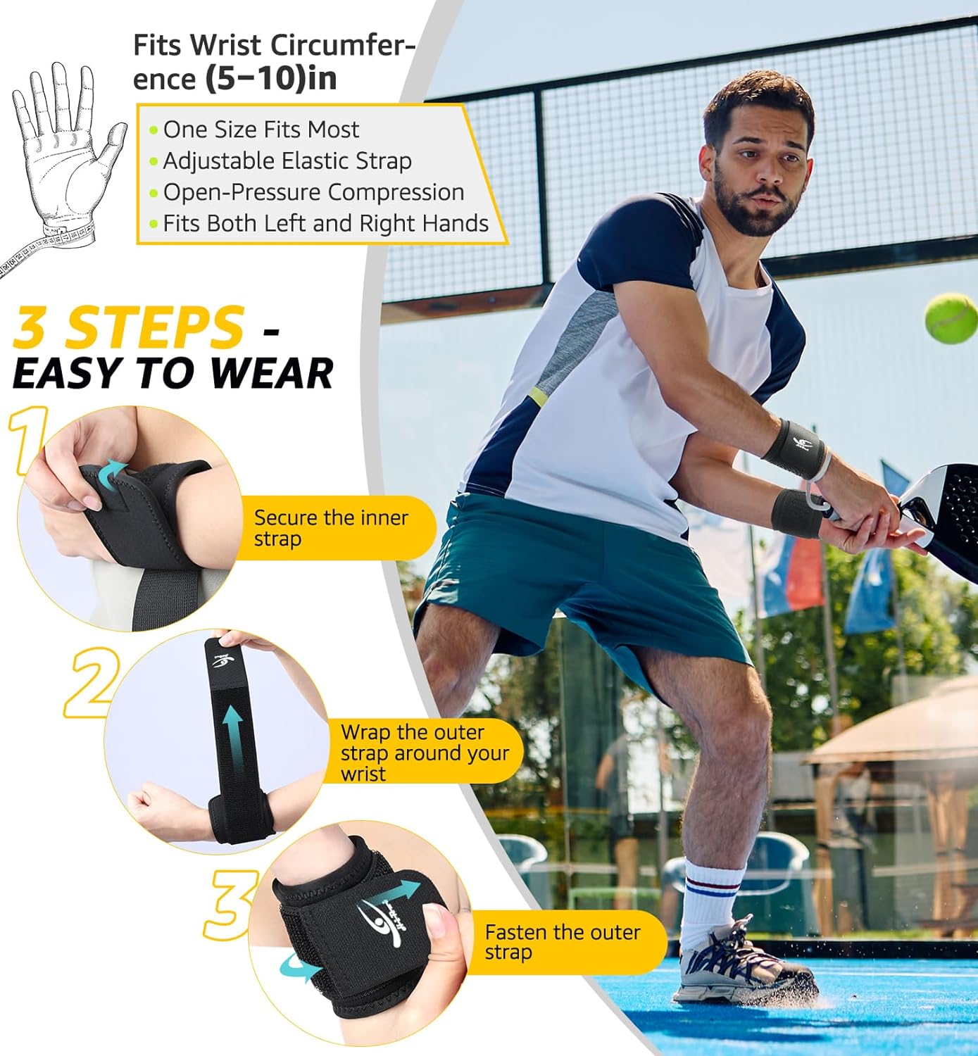 2 PACK HiRui Wrist Compression Strap & Brace for Fitness, Weightlifting, Tendonitis, Carpal Tunnel - Pain Relief & Support - Adjustable Unisex Wear - Sport Ready