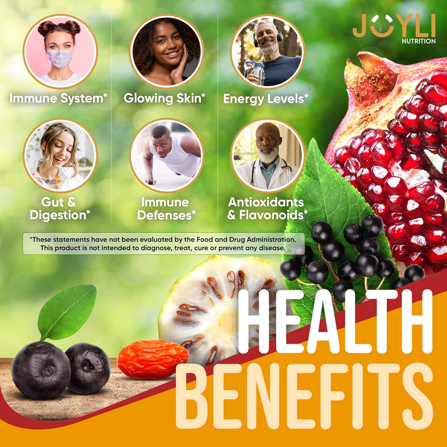2 Pack JOYLI Nutrition Multivitamin Fruit Gummies with Vitamins A, C, D, & E - Superfruit Gummy for Adults & Kids - Goji & Elderberry - Immunity, Digestion, Energy - 60 Chewable Veggie Gummies