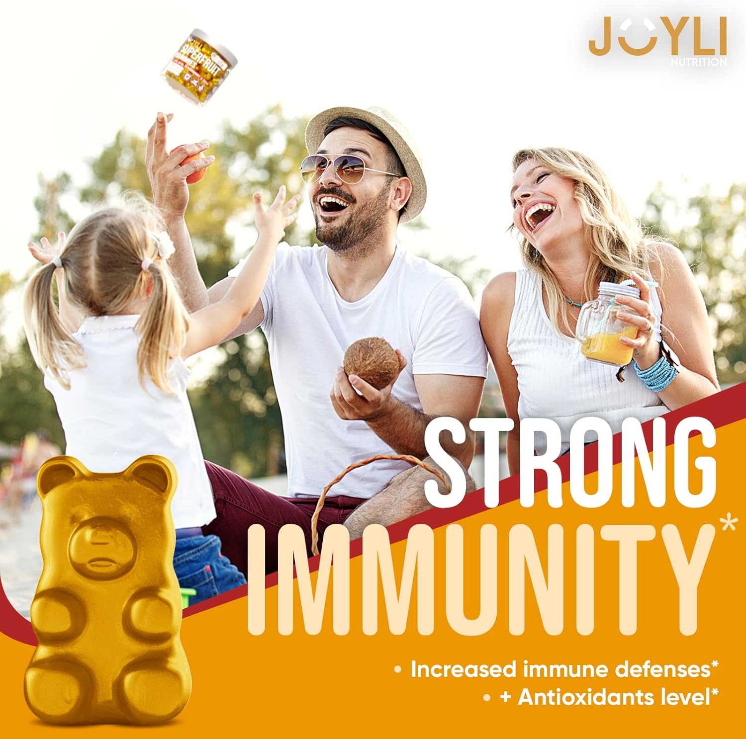 2 Pack JOYLI Nutrition Multivitamin Fruit Gummies with Vitamins A, C, D, & E - Superfruit Gummy for Adults & Kids - Goji & Elderberry - Immunity, Digestion, Energy - 60 Chewable Veggie Gummies