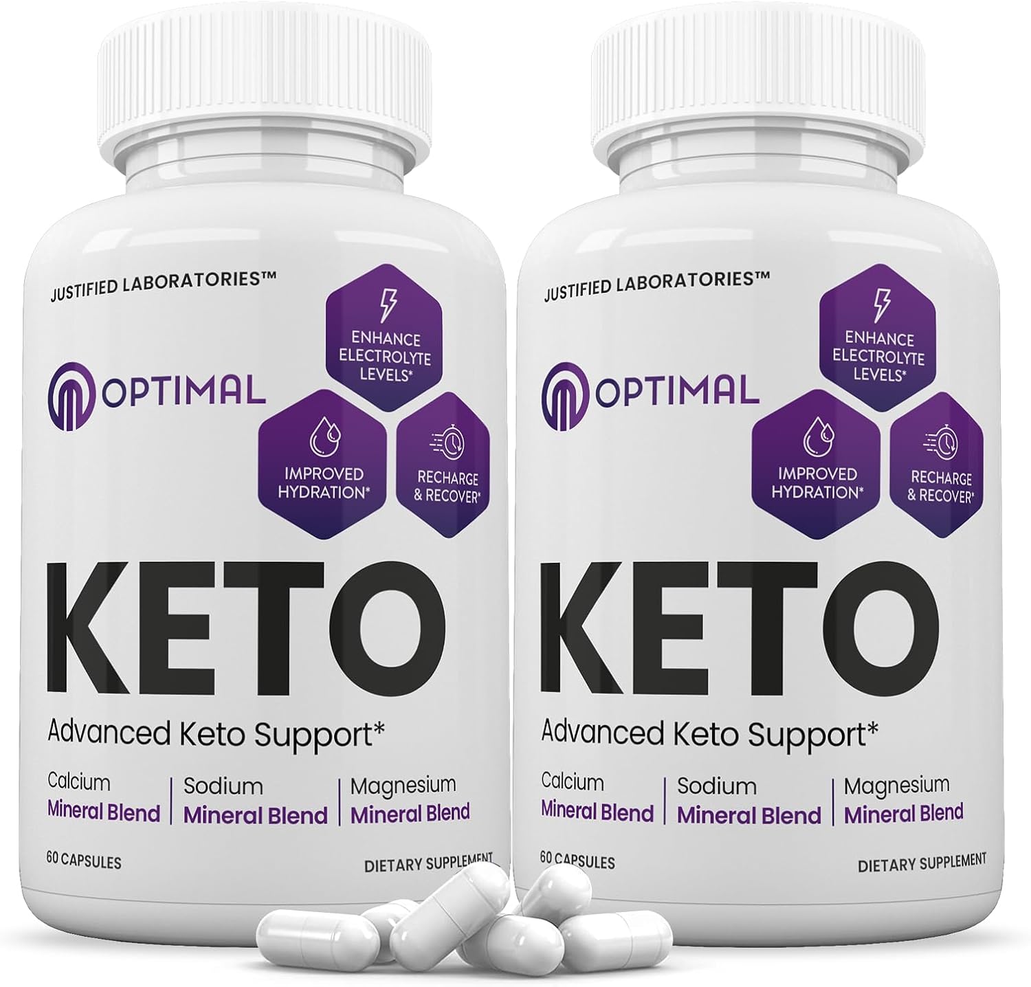 2 Pack Justified Laboratories Optimal Keto Pills 1275MG with Apple Cider Vinegar & Green Tea Leaf - 120 Capsules