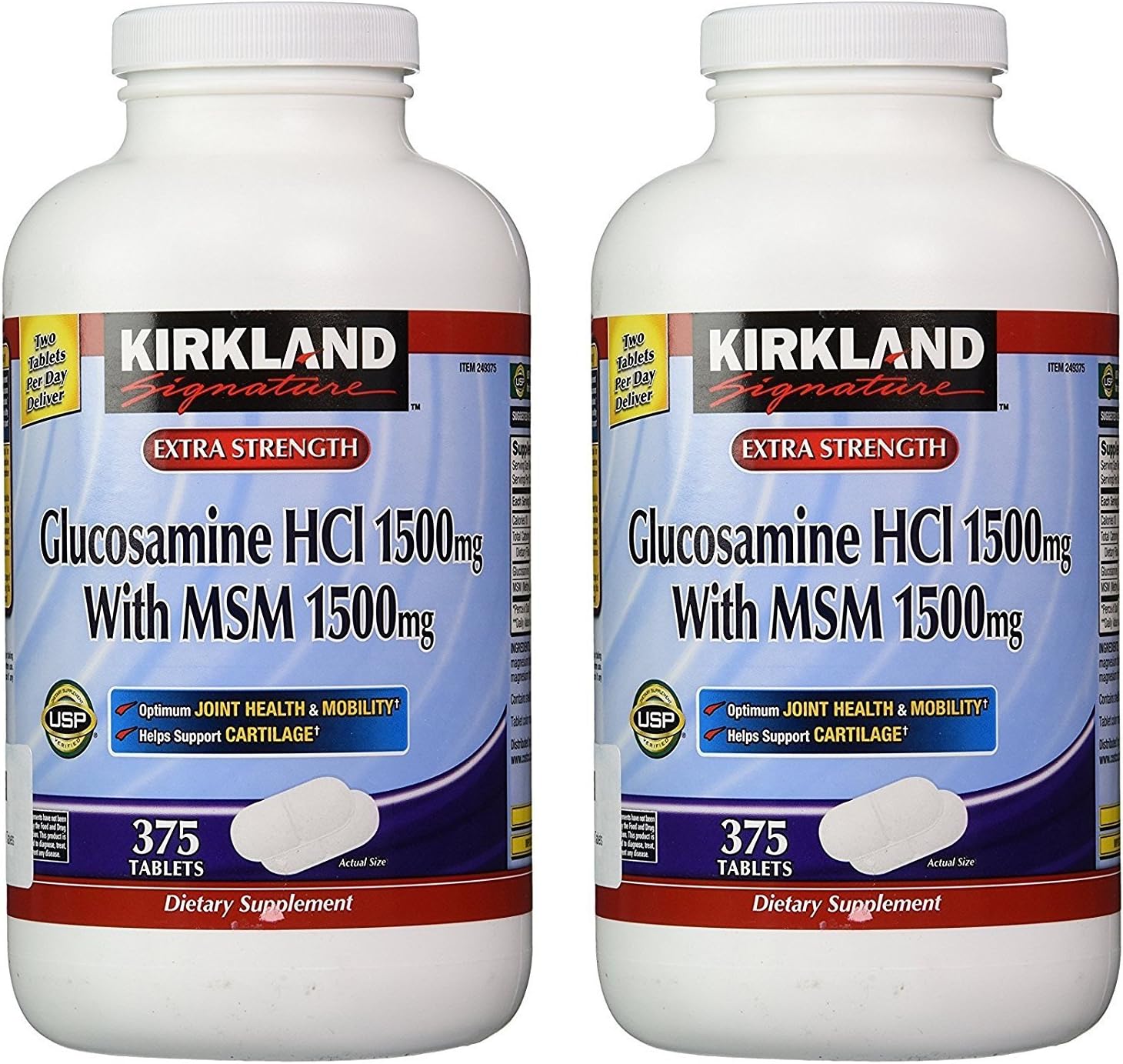 2 Pack Kirkland Signature Glucosamine with MSM, 375 Tablets - Joint Health Supplement