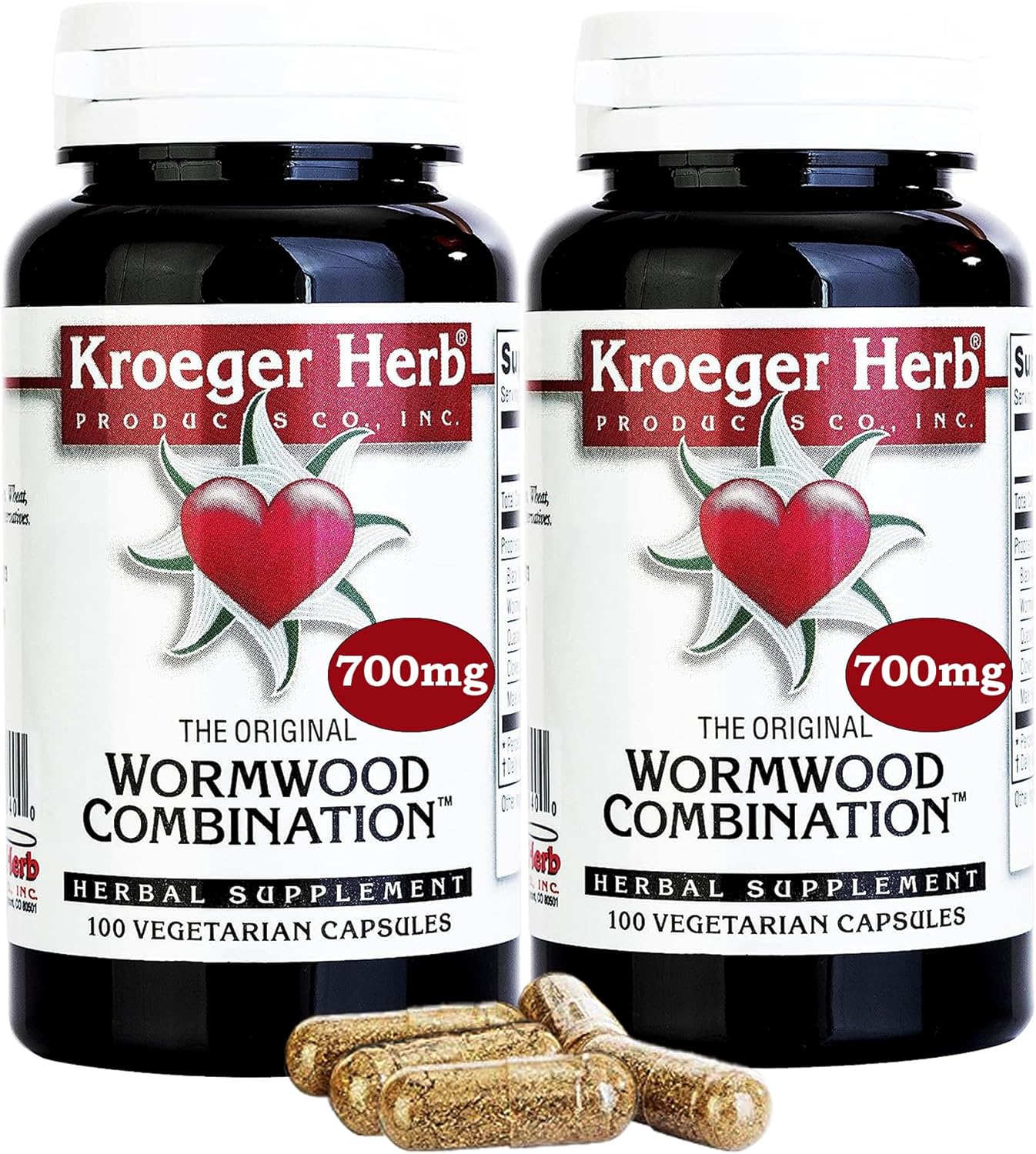 2 Pack Kroeger Herb Wormwood Combination 100 V-Cap Supplements