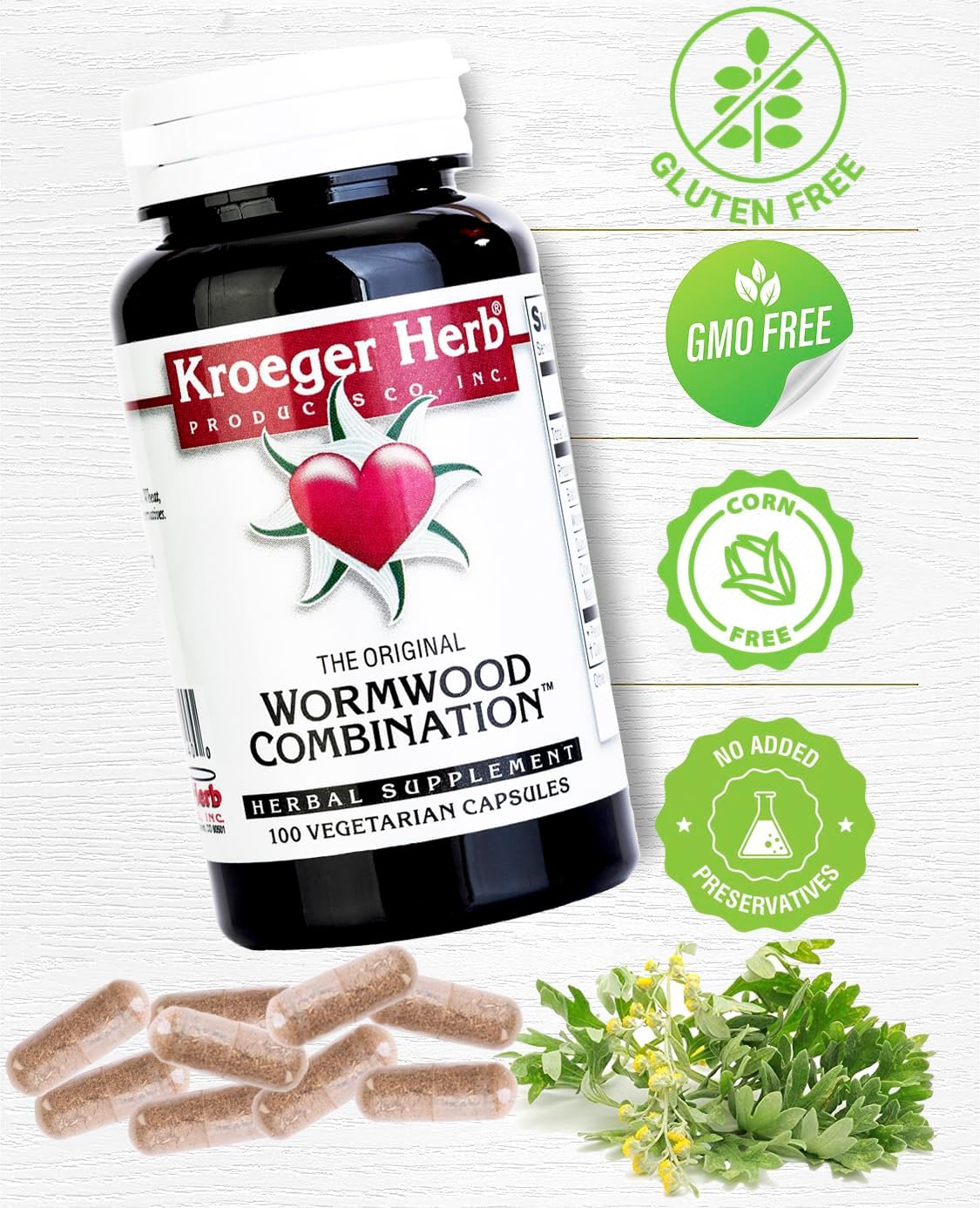 2 Pack Kroeger Herb Wormwood Combination 100 V-Cap Supplements