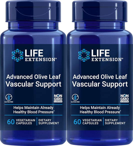2-Pack Life Extension Advanced Olive Leaf Vascular Support Capsules - 60 Vegetarian Capsules